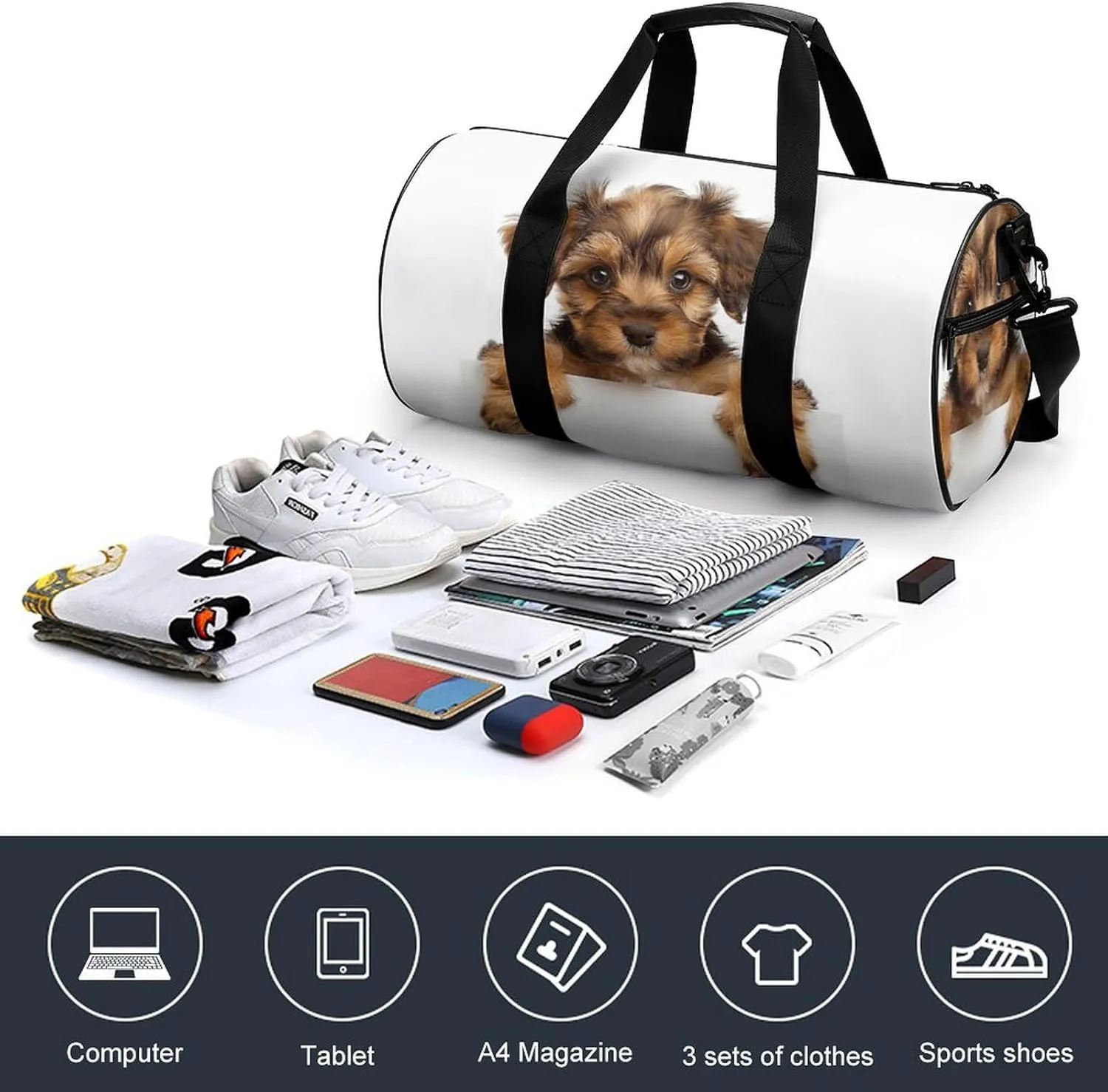 Sports Gym Bag for Women Men Travel Duffel Bag Small Brown Dog Weekender Bag Canvas Carry on Overnight Bag for Travel Swimming Fitness Workout Sports Duffle Bag