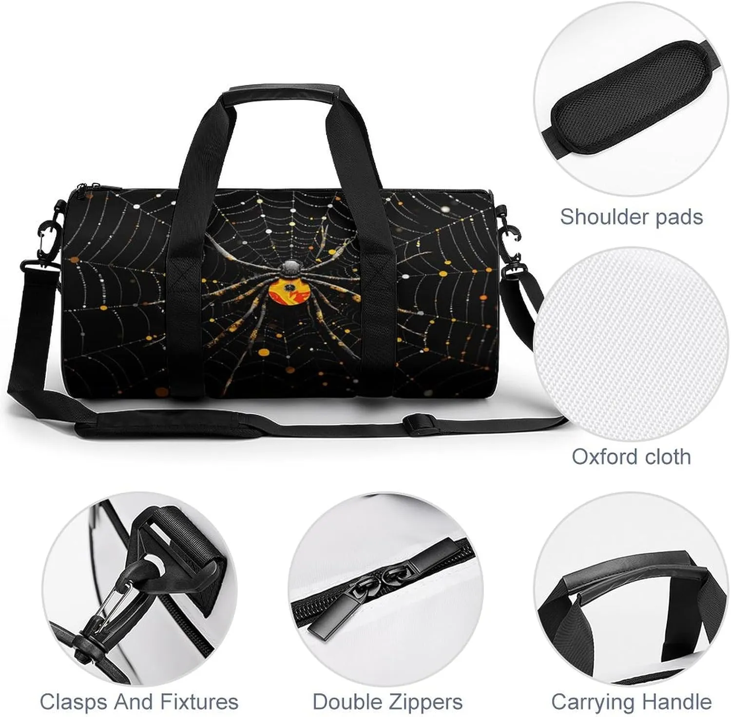 Sports Gym Bag for Women Men Travel Duffel Bag Spider in Web Weekender Bag Canvas Carry on Overnight Bag for Travel Swimming Fitness Workout Sports Duffle Bag, 17.7in/9in/9in, style-1