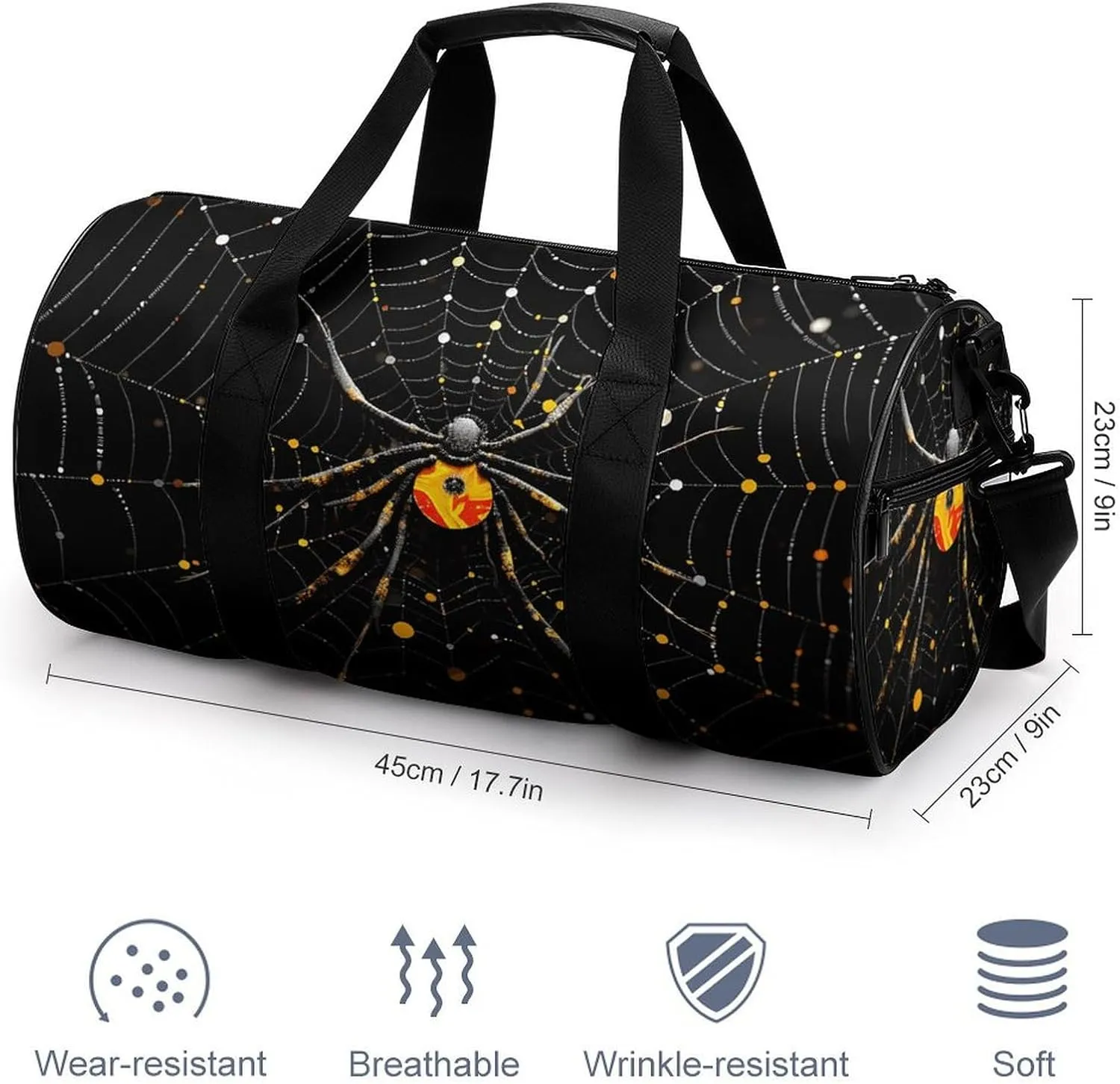 Sports Gym Bag for Women Men Travel Duffel Bag Spider in Web Weekender Bag Canvas Carry on Overnight Bag for Travel Swimming Fitness Workout Sports Duffle Bag, 17.7in/9in/9in, style-1