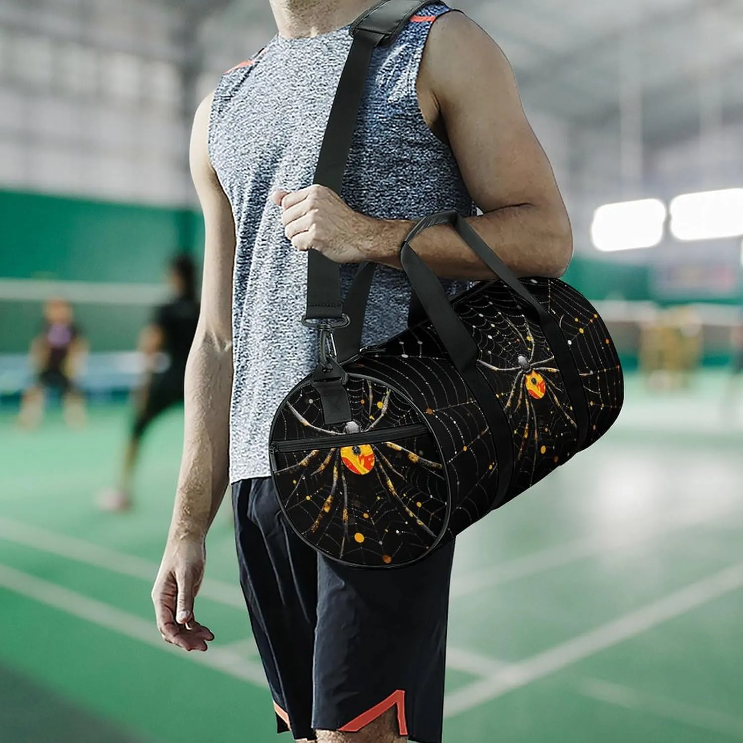 Sports Gym Bag for Women Men Travel Duffel Bag Spider in Web Weekender Bag Canvas Carry on Overnight Bag for Travel Swimming Fitness Workout Sports Duffle Bag, 17.7in/9in/9in, style-1