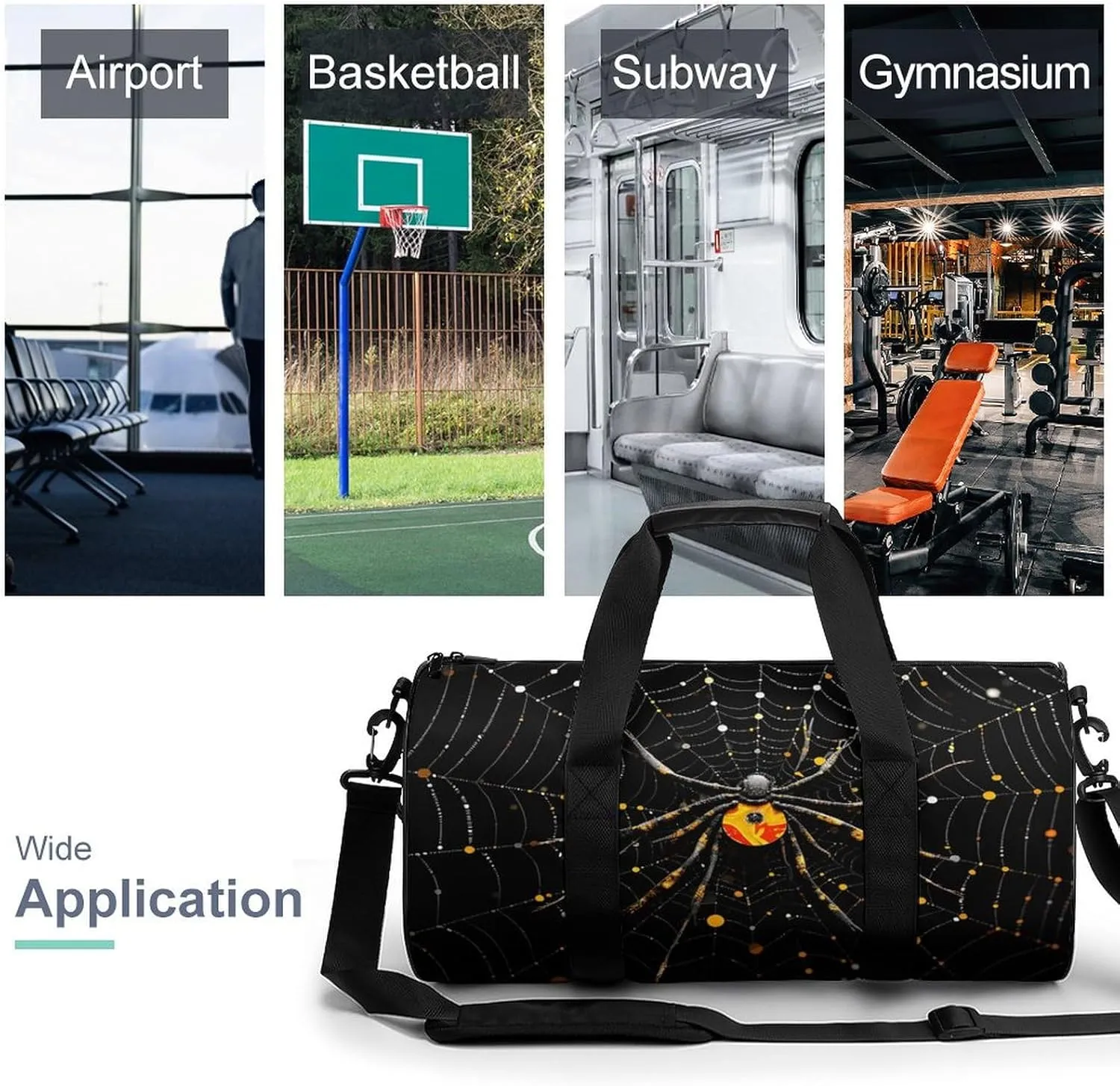 Sports Gym Bag for Women Men Travel Duffel Bag Spider in Web Weekender Bag Canvas Carry on Overnight Bag for Travel Swimming Fitness Workout Sports Duffle Bag, 17.7in/9in/9in, style-1