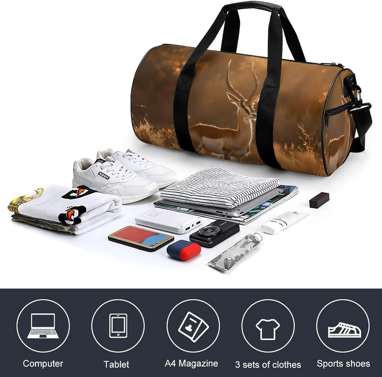 Sports Gym Bag for Women Men Travel Duffel Bag Standing on The Prairie Weekender Bag Canvas Carry on Overnight Bag for Travel Swimming Fitness Workout Sports Duffle Bag, 17.7in/9in/9in, style