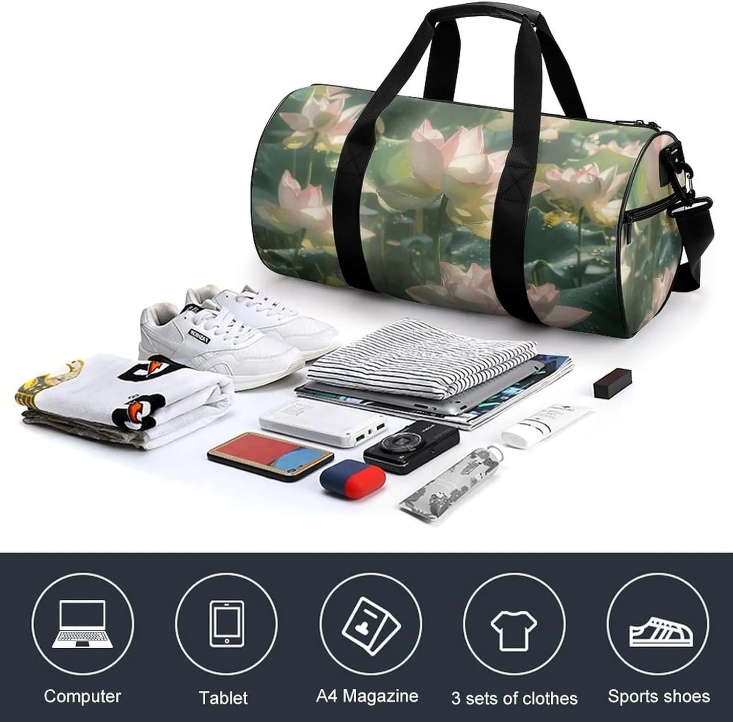 Sports Gym Bag for Women Men Travel Duffel Bag Surrounded by Leaves Weekender Bag Canvas Carry on Overnight Bag for Travel Swimming Fitness Workout Sports Duffle Bag, 17.7in/9in/9in, style-5