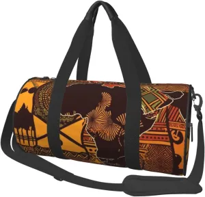 Sports Gym Bag for Women Men Travel Duffel Bag Tote African Map Ethnic Pattern Weekender Bag Canvas Carry on Overnight Bag for Travel Swimming Fitness Workout Sports Duffle Bag