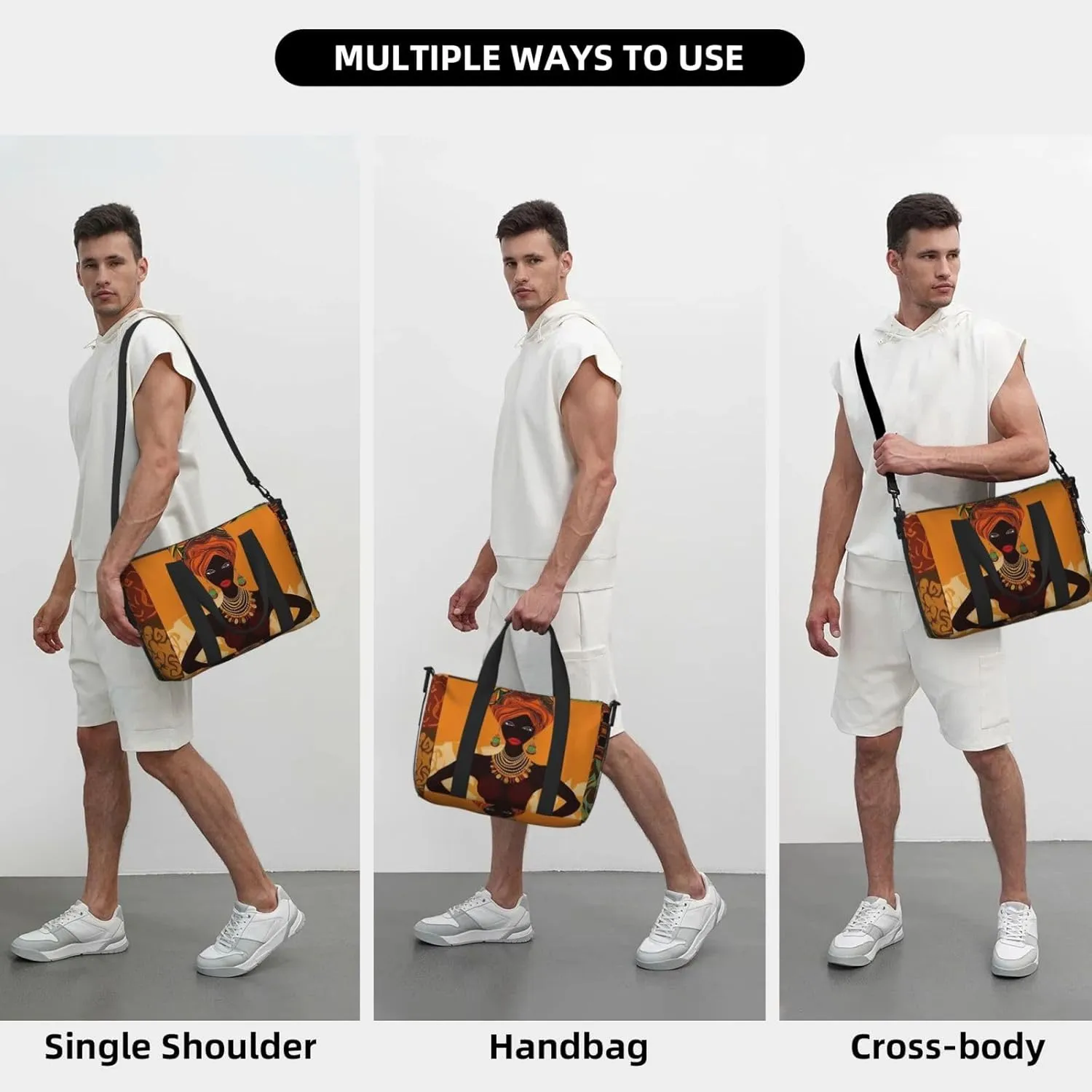 Sports Gym Bag for Women Men Travel Duffel Bag Tote African Woman Weekender Bag Canvas Carry on Overnight Bag for Travel Swimming Fitness Workout Sports Duffle Bag