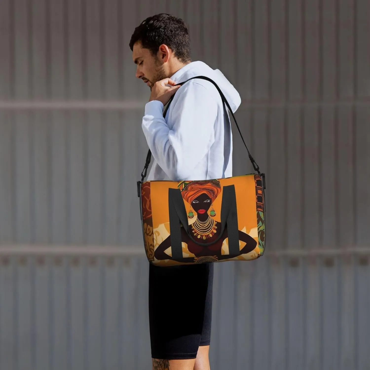 Sports Gym Bag for Women Men Travel Duffel Bag Tote African Woman Weekender Bag Canvas Carry on Overnight Bag for Travel Swimming Fitness Workout Sports Duffle Bag