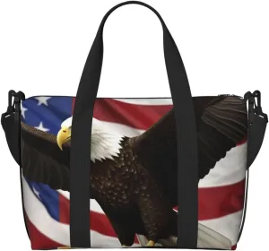 Sports Gym Bag for Women Men Travel Duffel Bag Tote American Flag Fly Eagle Weekender Bag Canvas Carry on Overnight Bag for Travel Swimming Fitness Workout Sports Duffle Bag