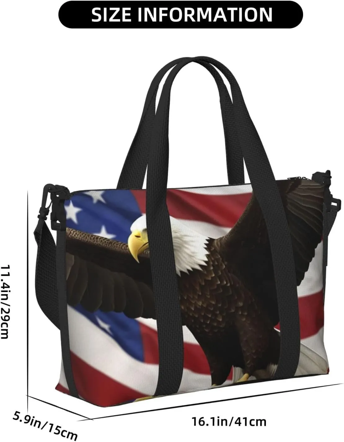 Sports Gym Bag for Women Men Travel Duffel Bag Tote American Flag Fly Eagle Weekender Bag Canvas Carry on Overnight Bag for Travel Swimming Fitness Workout Sports Duffle Bag