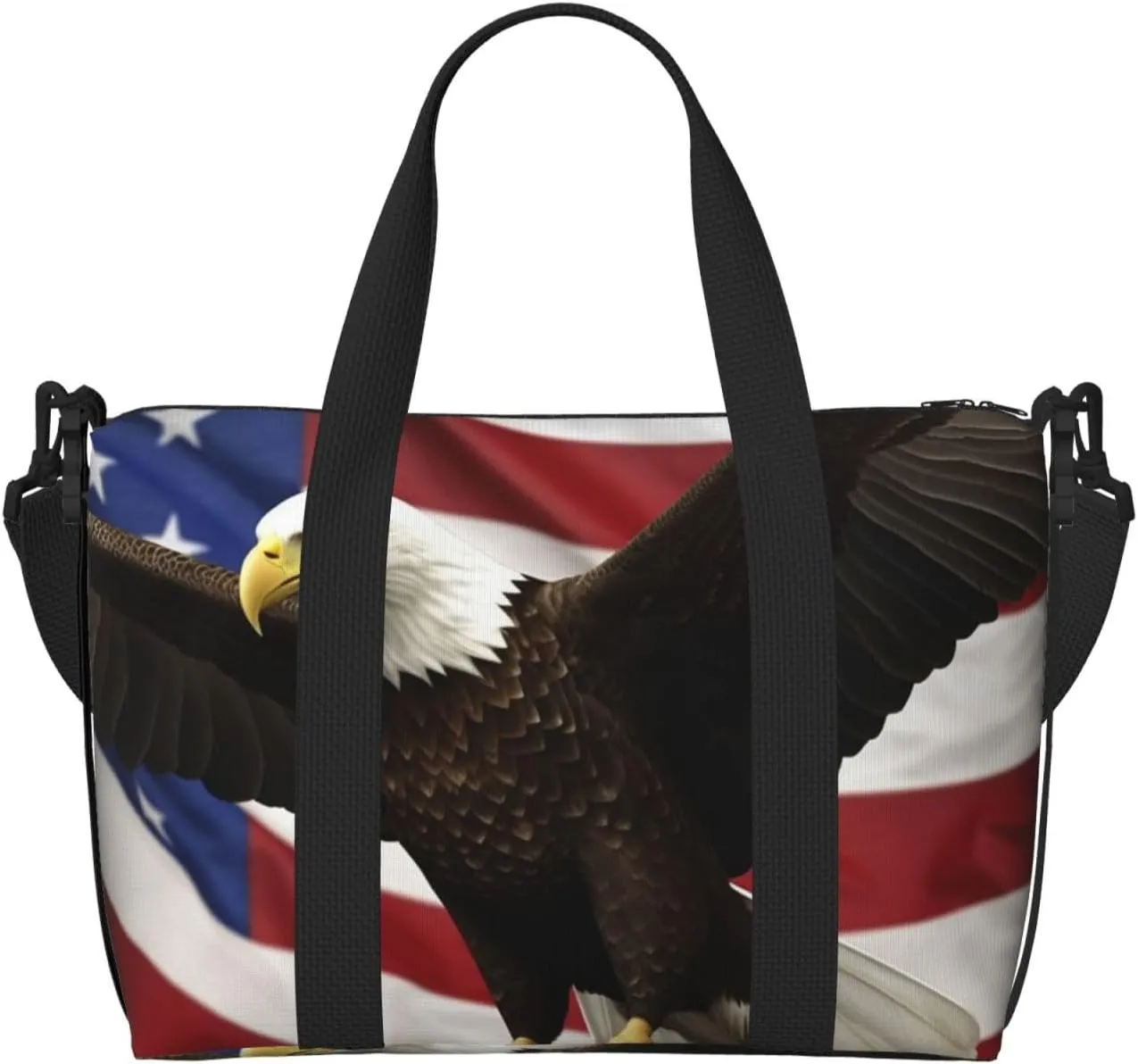 Sports Gym Bag for Women Men Travel Duffel Bag Tote American Flag Fly Eagle Weekender Bag Canvas Carry on Overnight Bag for Travel Swimming Fitness Workout Sports Duffle Bag