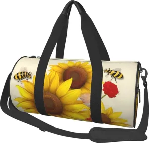 Sports Gym Bag for Women Men Travel Duffel Bag Tote Bees Sunflowers Daisy Rose Flowers Weekender Bag Canvas Carry on Overnight Bag for Travel Swimming Fitness Workout Sports Duffle Bag