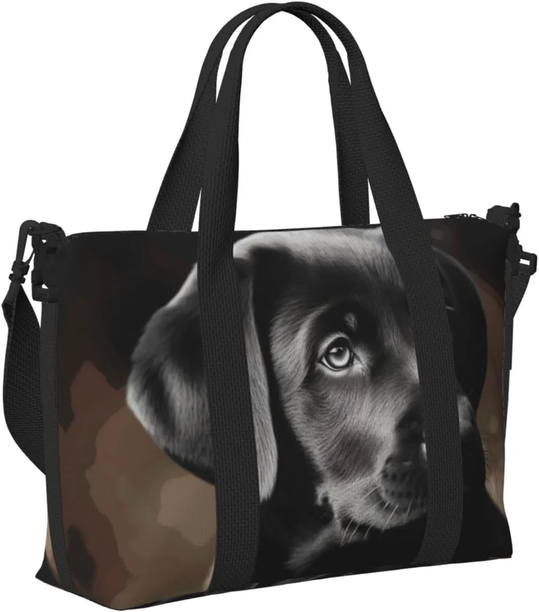 Sports Gym Bag for Women Men Travel Duffel Bag Tote Black Labrador Puppy Weekender Bag Canvas Carry on Overnight Bag for Travel Swimming Fitness Workout Sports Duffle Bag