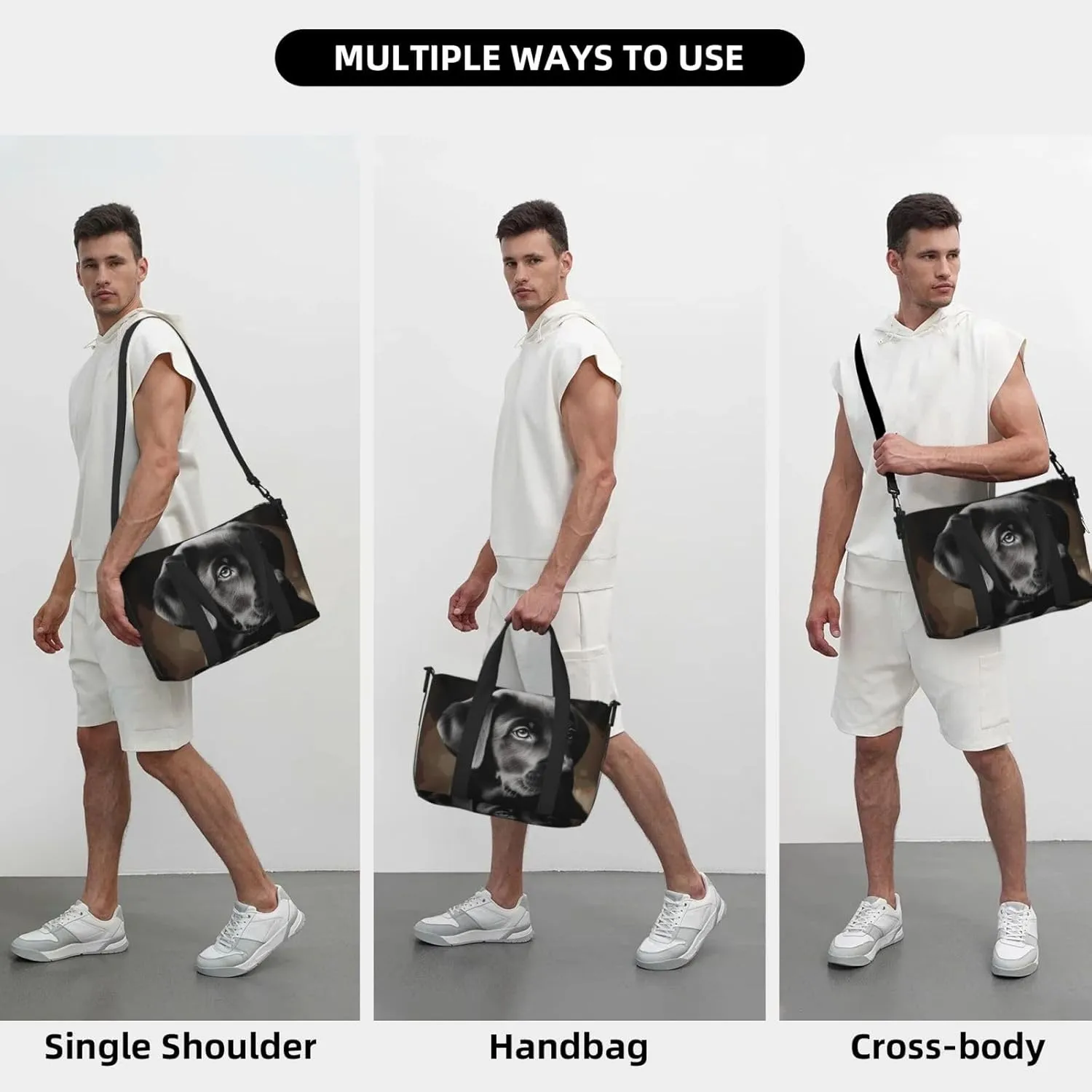 Sports Gym Bag for Women Men Travel Duffel Bag Tote Black Labrador Puppy Weekender Bag Canvas Carry on Overnight Bag for Travel Swimming Fitness Workout Sports Duffle Bag