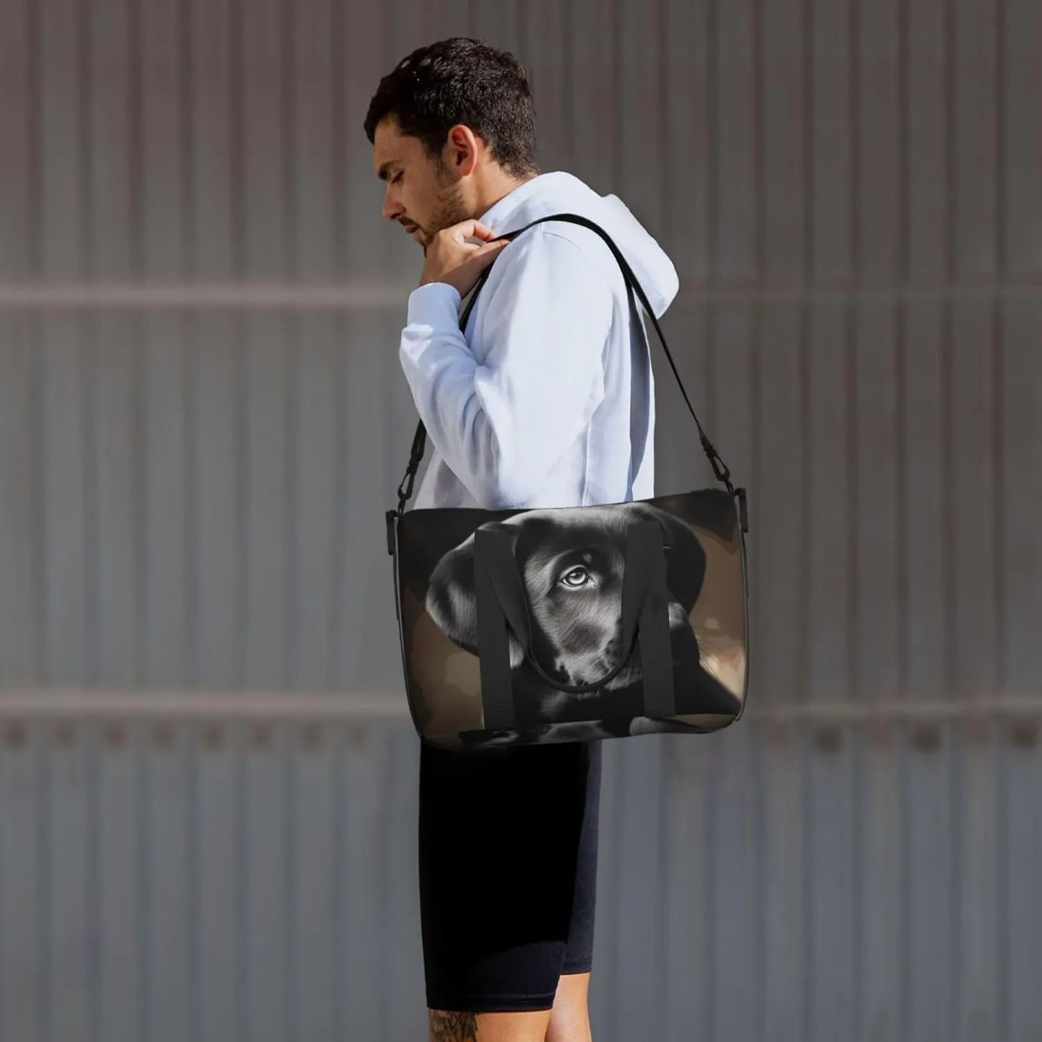 Sports Gym Bag for Women Men Travel Duffel Bag Tote Black Labrador Puppy Weekender Bag Canvas Carry on Overnight Bag for Travel Swimming Fitness Workout Sports Duffle Bag