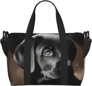 Sports Gym Bag for Women Men Travel Duffel Bag Tote Black Labrador Puppy Weekender Bag Canvas Carry on Overnight Bag for Travel Swimming Fitness Workout Sports Duffle Bag