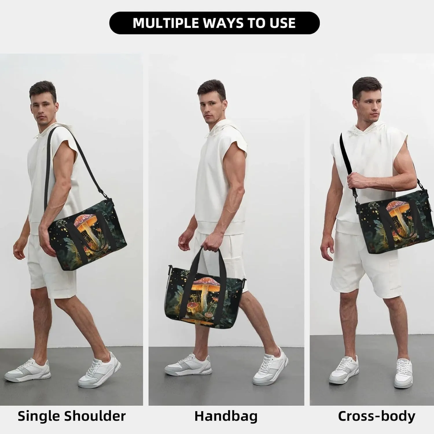 Sports Gym Bag for Women Men Travel Duffel Bag Tote Butterfly Mushroom Weekender Bag Canvas Carry on Overnight Bag for Travel Swimming Fitness Workout Sports Duffle Bag