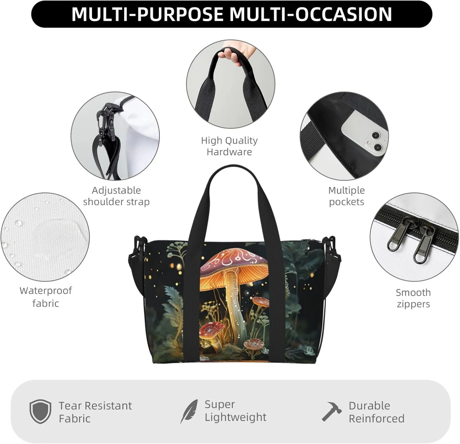 Sports Gym Bag for Women Men Travel Duffel Bag Tote Butterfly Mushroom Weekender Bag Canvas Carry on Overnight Bag for Travel Swimming Fitness Workout Sports Duffle Bag