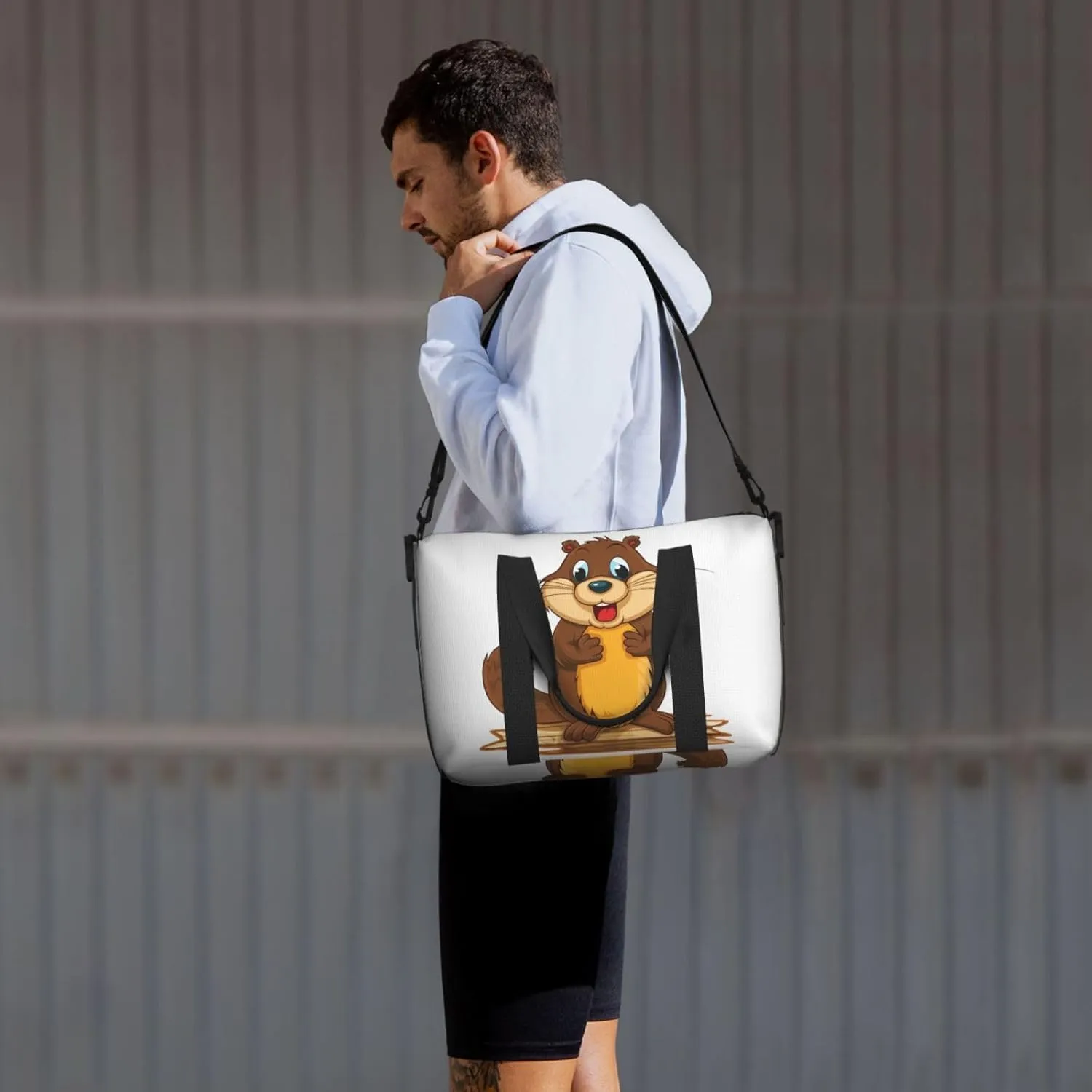 Sports Gym Bag for Women Men Travel Duffel Bag Tote Cartoon animated beaver Weekender Bag Canvas Carry on Overnight Bag for Travel Swimming Fitness Workout Sports Duffle Bag