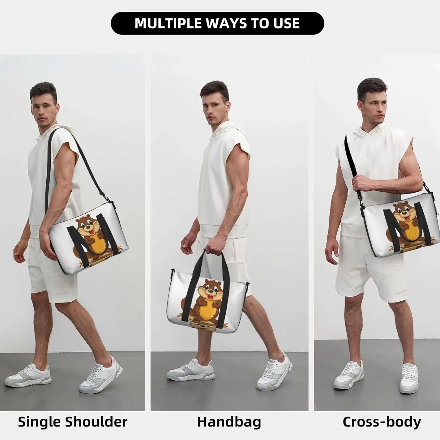 Sports Gym Bag for Women Men Travel Duffel Bag Tote Cartoon animated beaver Weekender Bag Canvas Carry on Overnight Bag for Travel Swimming Fitness Workout Sports Duffle Bag
