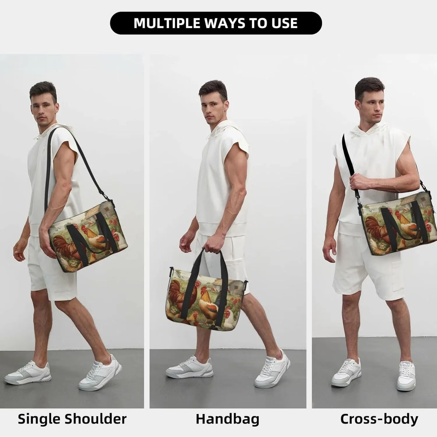 Sports Gym Bag for Women Men Travel Duffel Bag Tote Chickens and Farm Weekender Bag Canvas Carry on Overnight Bag for Travel Swimming Fitness Workout Sports Duffle Bag