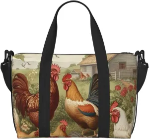 Sports Gym Bag for Women Men Travel Duffel Bag Tote Chickens and Farm Weekender Bag Canvas Carry on Overnight Bag for Travel Swimming Fitness Workout Sports Duffle Bag