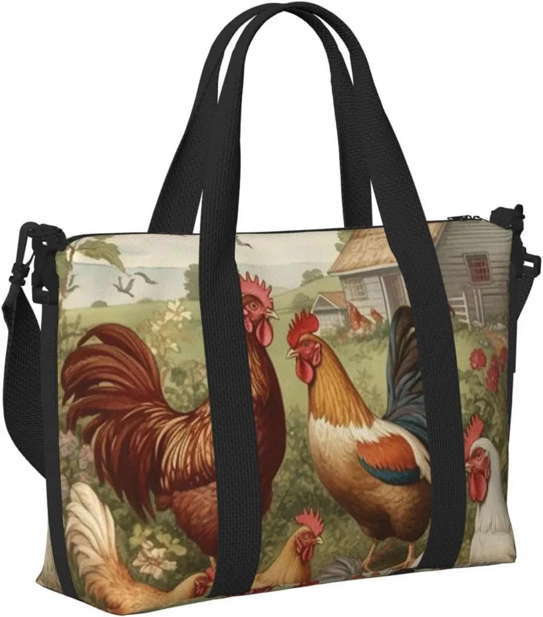 Sports Gym Bag for Women Men Travel Duffel Bag Tote Chickens and Farm Weekender Bag Canvas Carry on Overnight Bag for Travel Swimming Fitness Workout Sports Duffle Bag