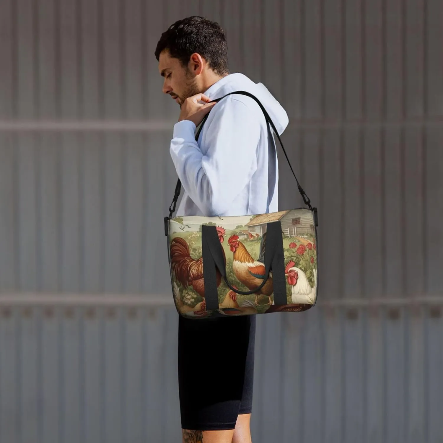 Sports Gym Bag for Women Men Travel Duffel Bag Tote Chickens and Farm Weekender Bag Canvas Carry on Overnight Bag for Travel Swimming Fitness Workout Sports Duffle Bag