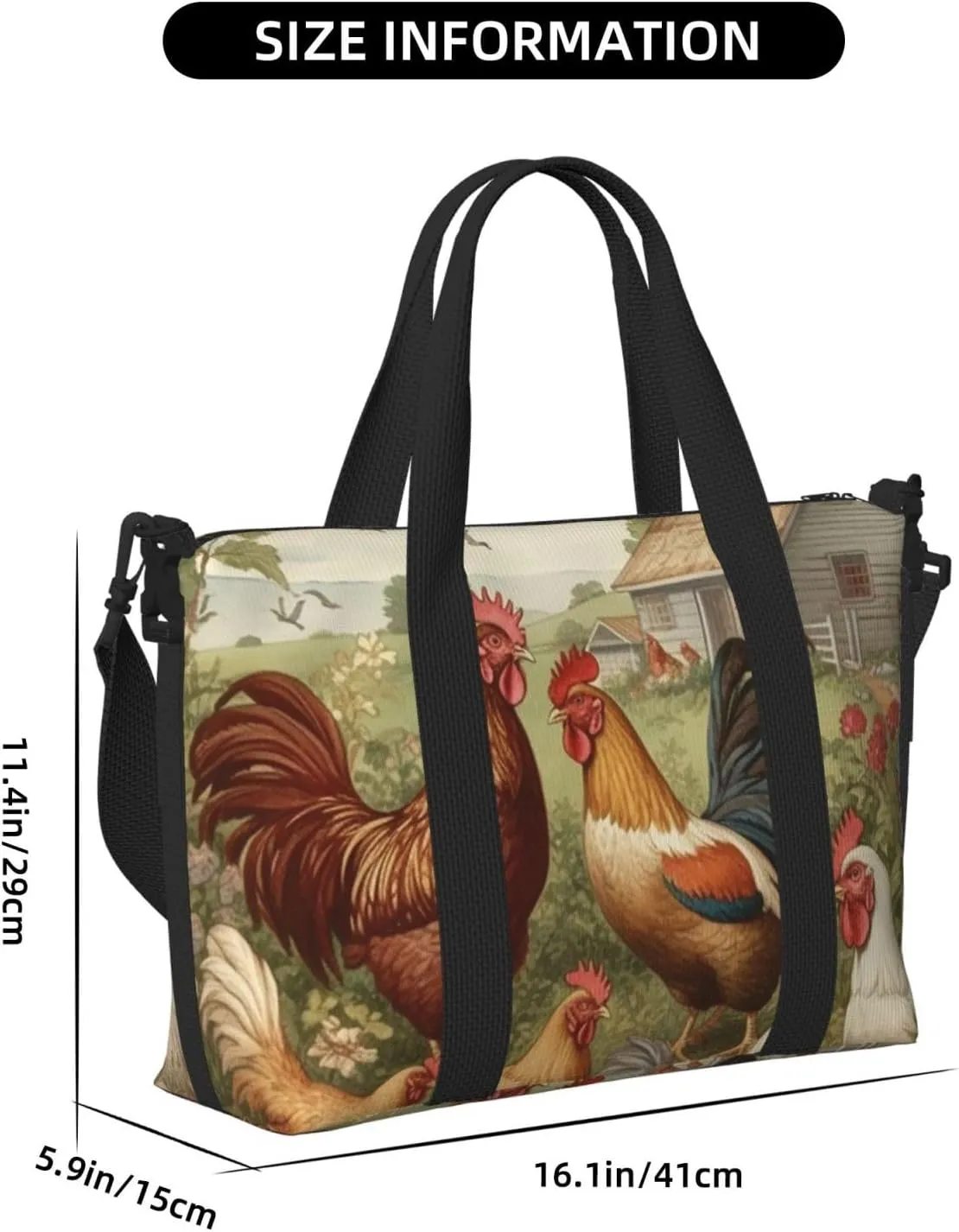 Sports Gym Bag for Women Men Travel Duffel Bag Tote Chickens and Farm Weekender Bag Canvas Carry on Overnight Bag for Travel Swimming Fitness Workout Sports Duffle Bag