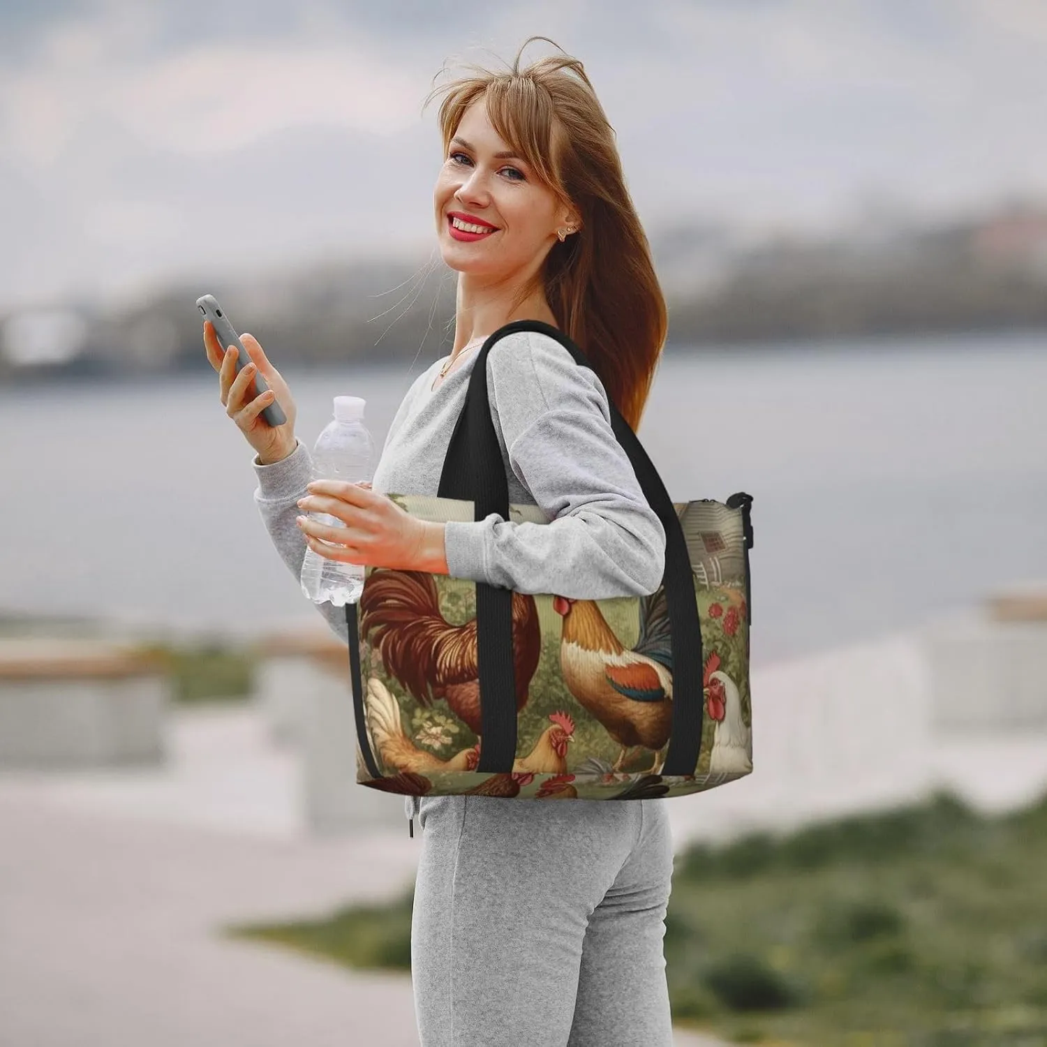 Sports Gym Bag for Women Men Travel Duffel Bag Tote Chickens and Farm Weekender Bag Canvas Carry on Overnight Bag for Travel Swimming Fitness Workout Sports Duffle Bag