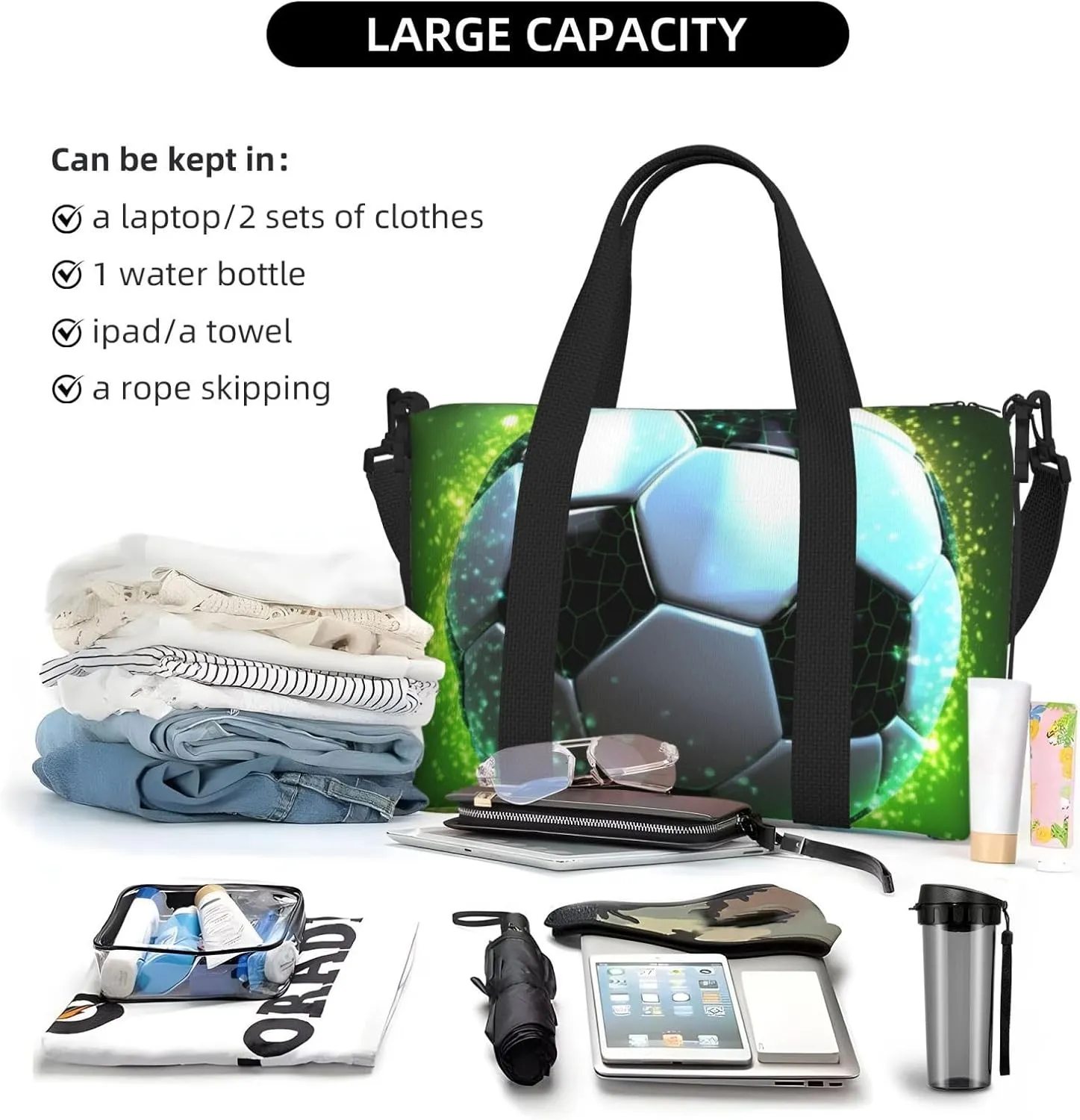 Sports Gym Bag for Women Men Travel Duffel Bag Tote cool soccer ball Weekender Bag Canvas Carry on Overnight Bag for Travel Swimming Fitness Workout Sports Duffle Bag