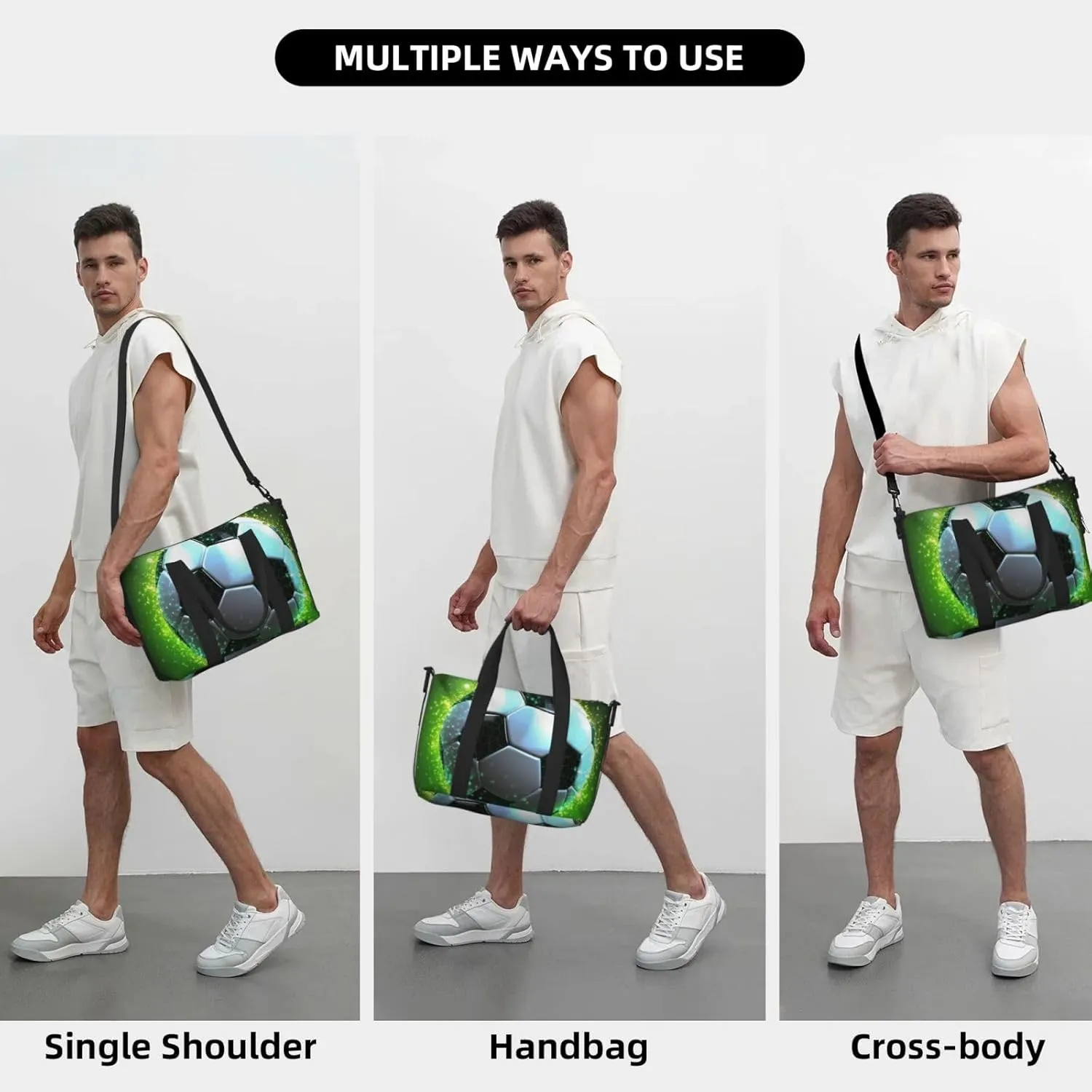 Sports Gym Bag for Women Men Travel Duffel Bag Tote cool soccer ball Weekender Bag Canvas Carry on Overnight Bag for Travel Swimming Fitness Workout Sports Duffle Bag