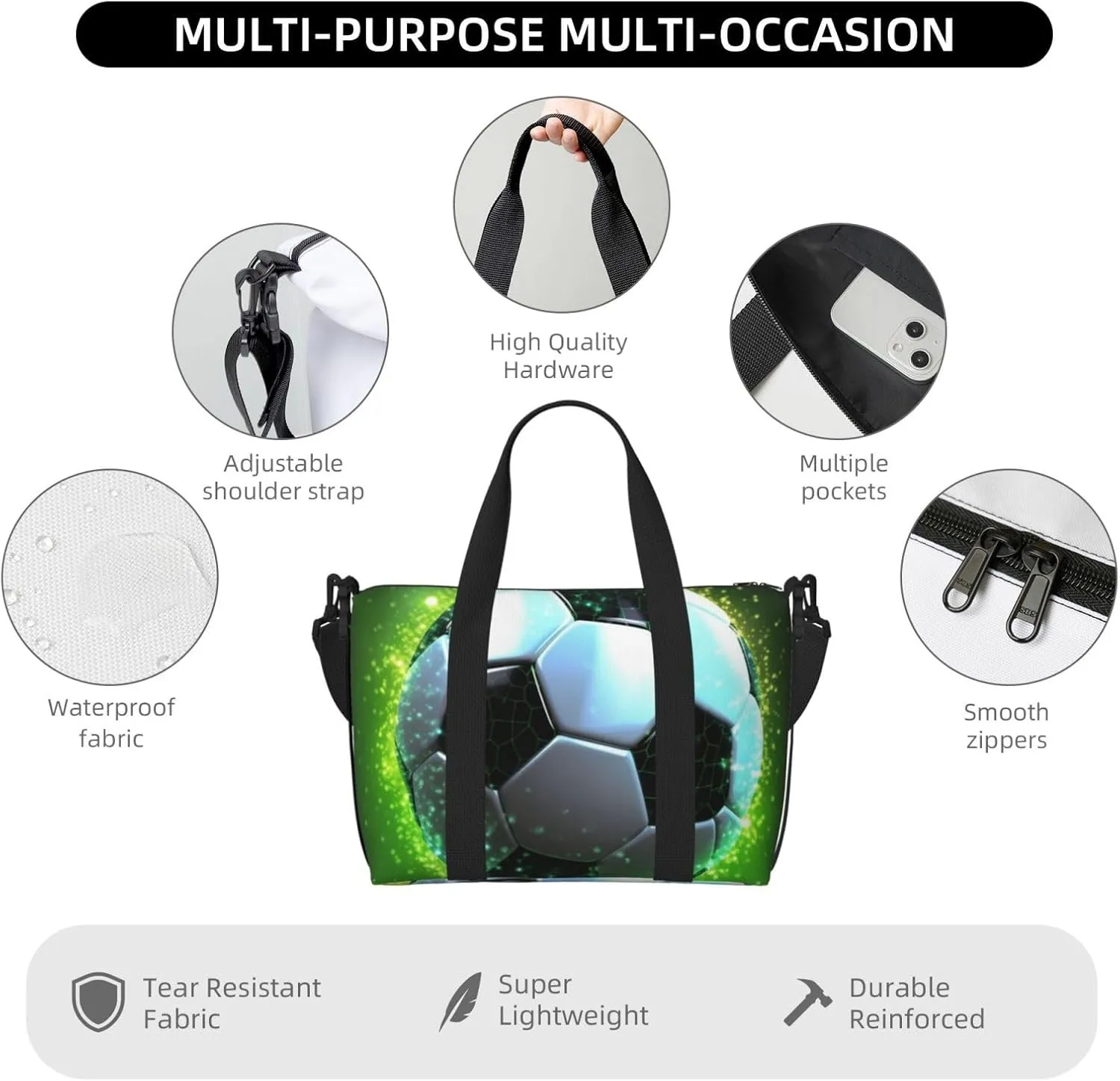 Sports Gym Bag for Women Men Travel Duffel Bag Tote cool soccer ball Weekender Bag Canvas Carry on Overnight Bag for Travel Swimming Fitness Workout Sports Duffle Bag