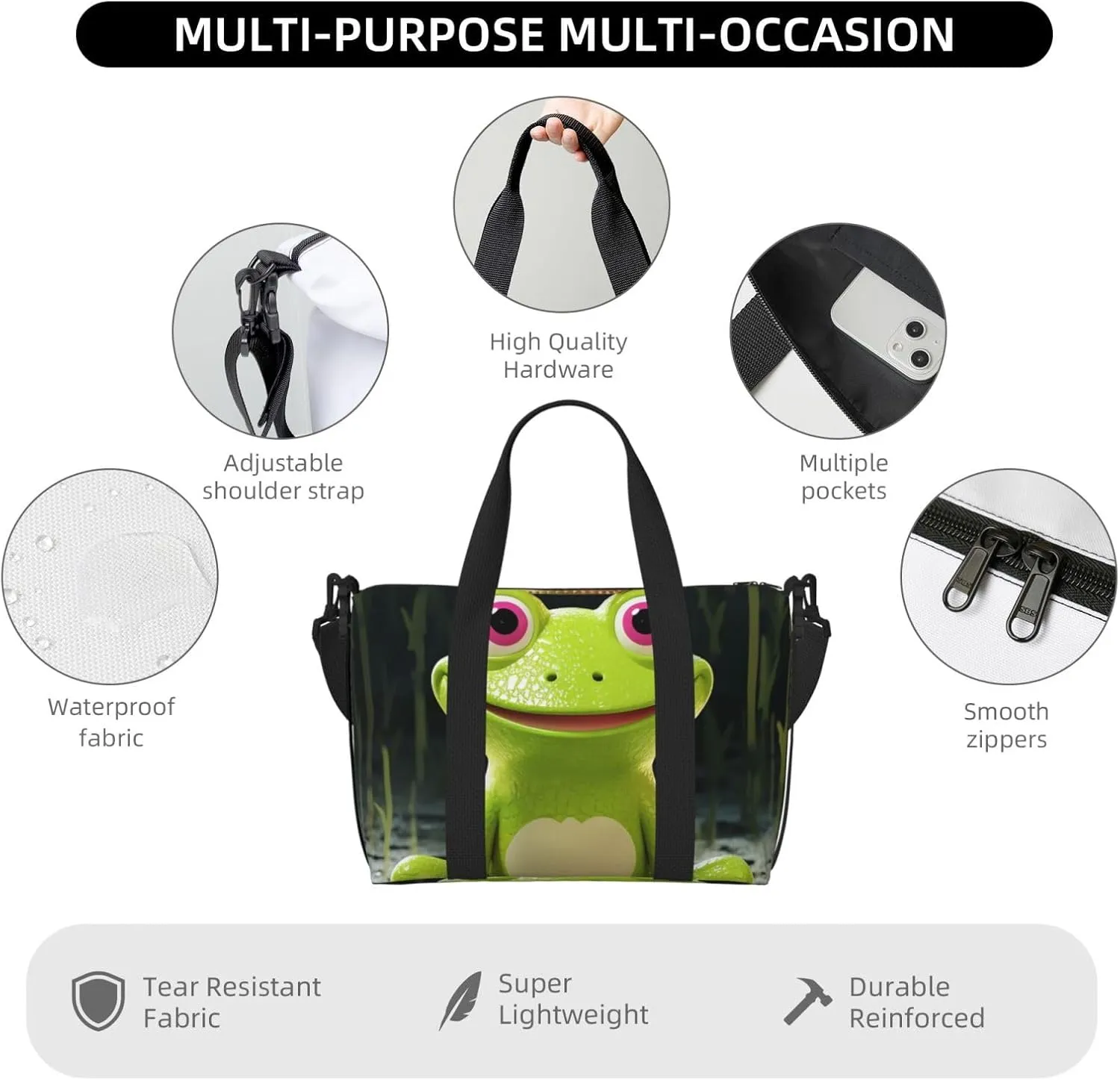 Sports Gym Bag for Women Men Travel Duffel Bag Tote Crown frog Weekender Bag Canvas Carry on Overnight Bag for Travel Swimming Fitness Workout Sports Duffle Bag