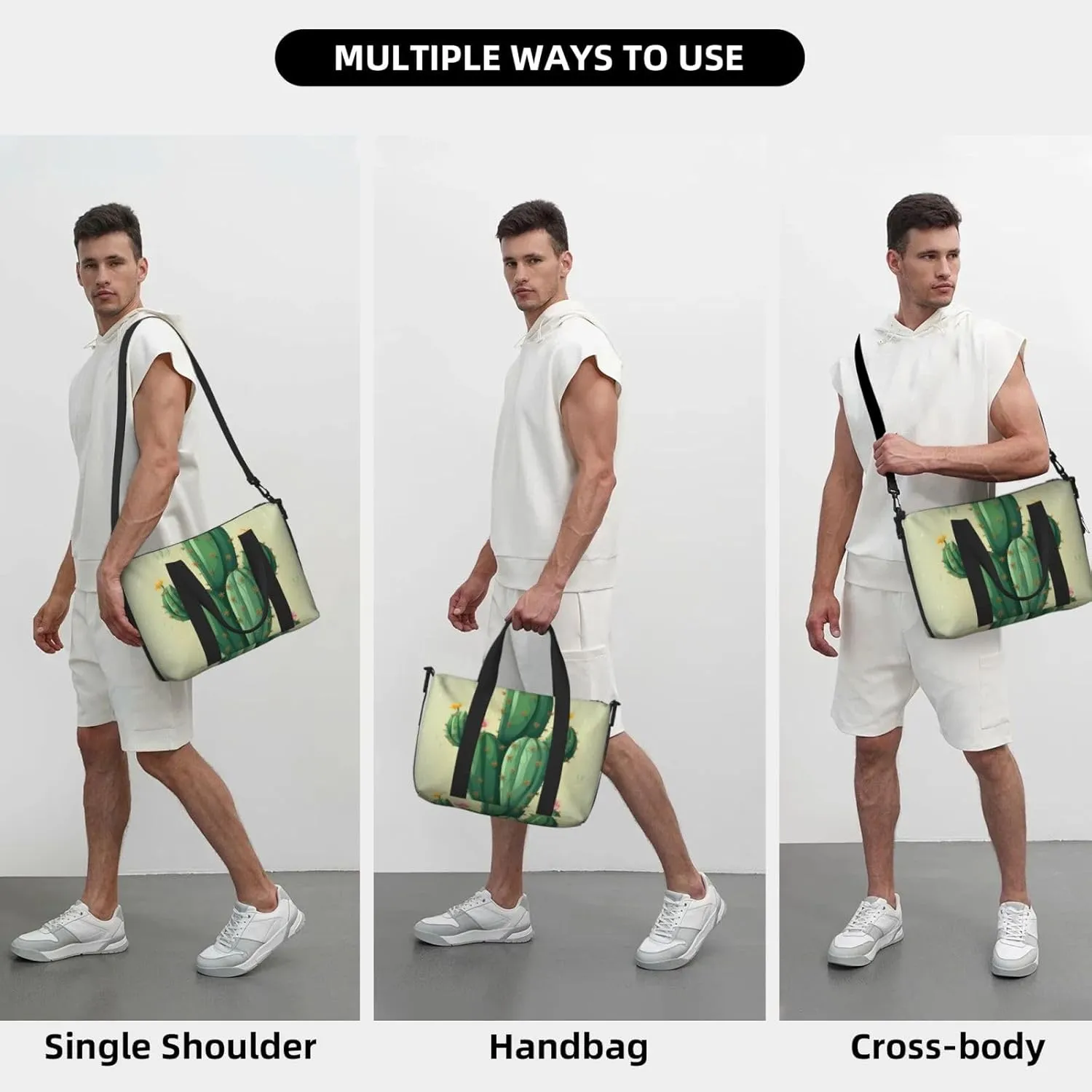 Sports Gym Bag for Women Men Travel Duffel Bag Tote Cute Cactus Weekender Bag Canvas Carry on Overnight Bag for Travel Swimming Fitness Workout Sports Duffle Bag