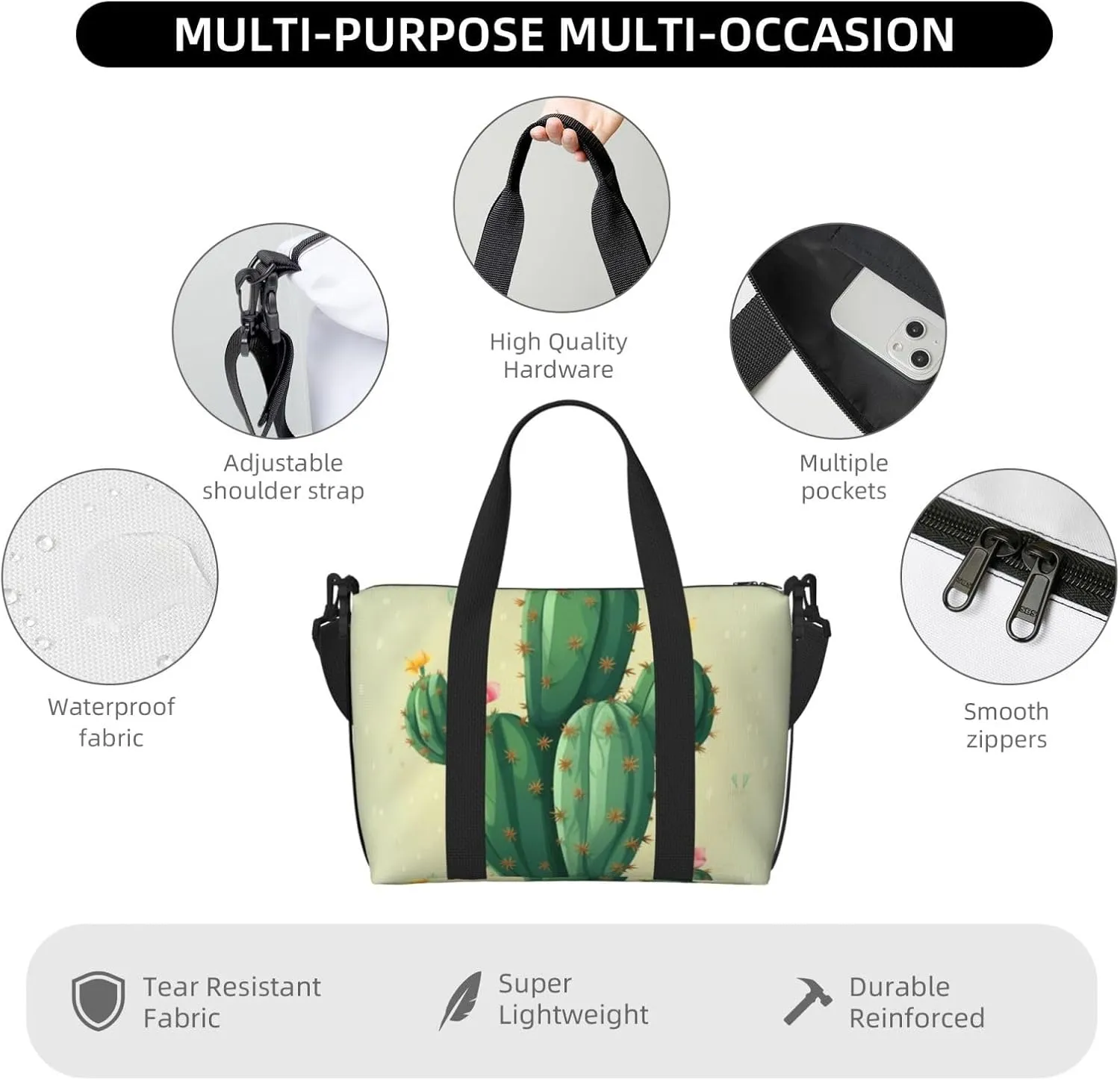 Sports Gym Bag for Women Men Travel Duffel Bag Tote Cute Cactus Weekender Bag Canvas Carry on Overnight Bag for Travel Swimming Fitness Workout Sports Duffle Bag