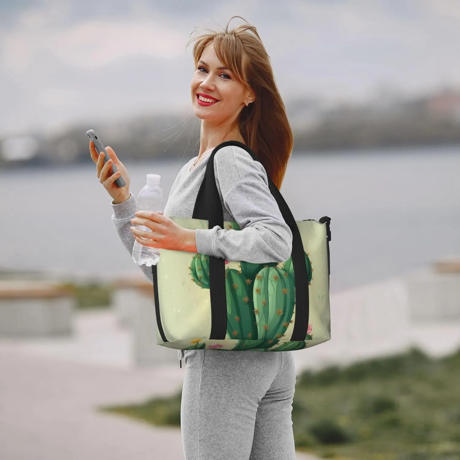 Sports Gym Bag for Women Men Travel Duffel Bag Tote Cute Cactus Weekender Bag Canvas Carry on Overnight Bag for Travel Swimming Fitness Workout Sports Duffle Bag