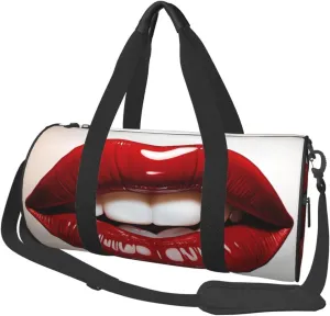 Sports Gym Bag for Women Men Travel Duffel Bag Tote Cute Graphic Red Lips Weekender Bag Canvas Carry on Overnight Bag for Travel Swimming Fitness Workout Sports Duffle Bag