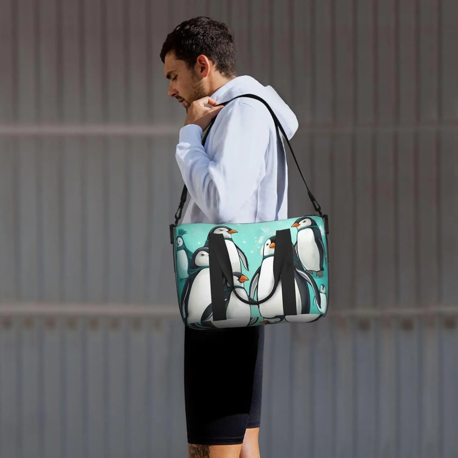Sports Gym Bag for Women Men Travel Duffel Bag Tote Cute Penguins Weekender Bag Canvas Carry on Overnight Bag for Travel Swimming Fitness Workout Sports Duffle Bag