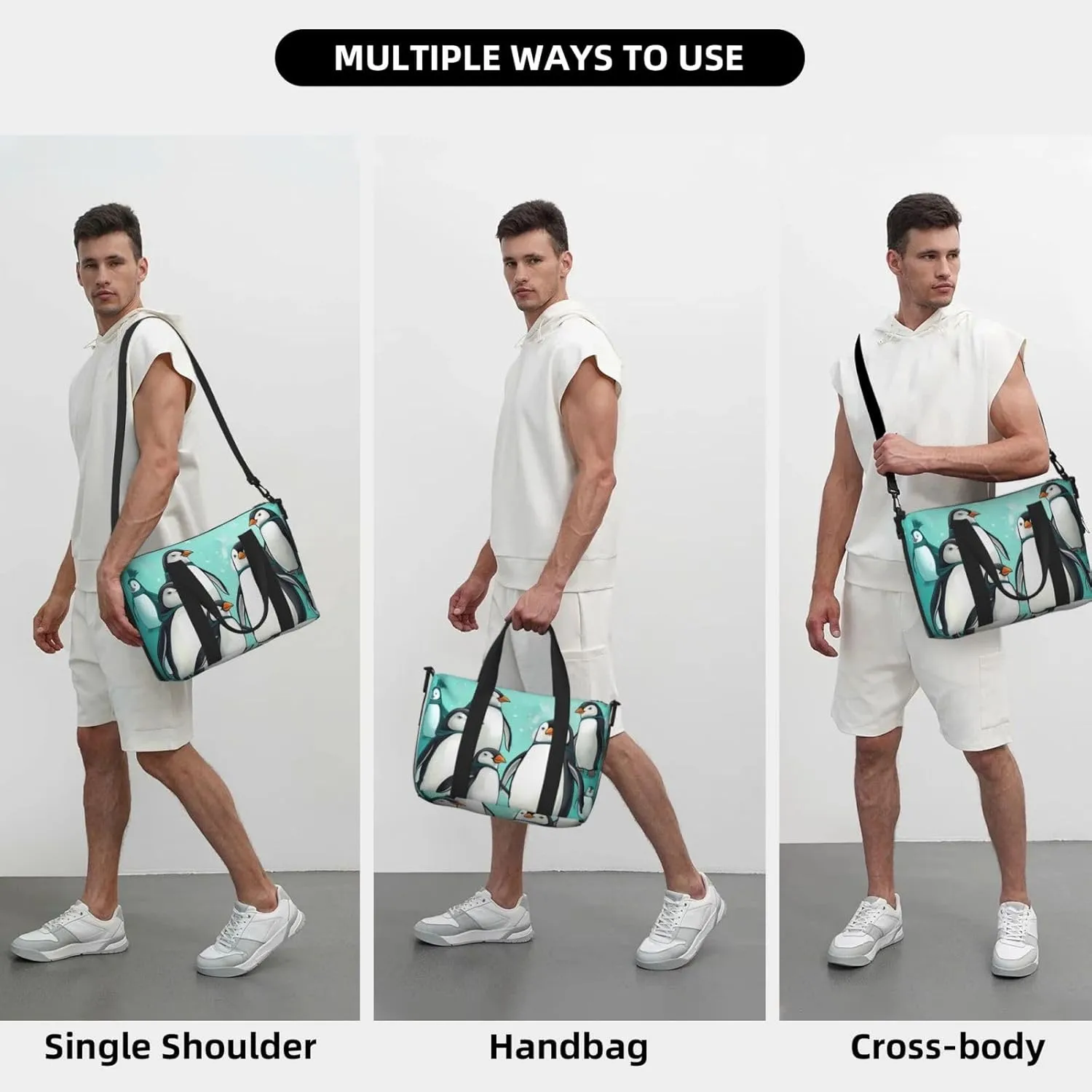 Sports Gym Bag for Women Men Travel Duffel Bag Tote Cute Penguins Weekender Bag Canvas Carry on Overnight Bag for Travel Swimming Fitness Workout Sports Duffle Bag