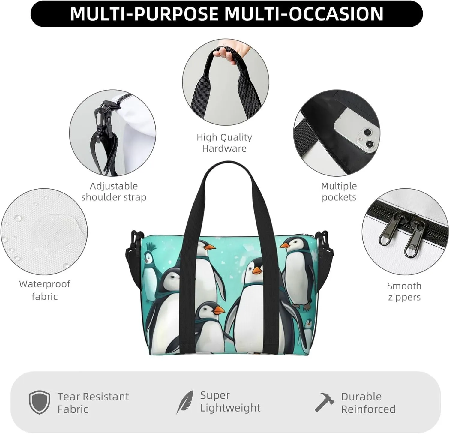 Sports Gym Bag for Women Men Travel Duffel Bag Tote Cute Penguins Weekender Bag Canvas Carry on Overnight Bag for Travel Swimming Fitness Workout Sports Duffle Bag