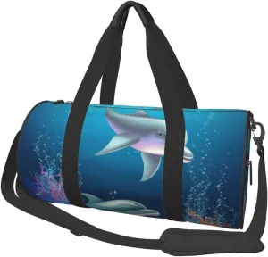 Sports Gym Bag for Women Men Travel Duffel Bag Tote Dolphin and fish Weekender Bag Canvas Carry on Overnight Bag for Travel Swimming Fitness Workout Sports Duffle Bag