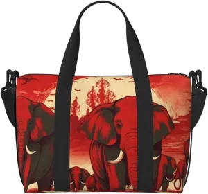Sports Gym Bag for Women Men Travel Duffel Bag Tote Elephants Red Weekender Bag Canvas Carry on Overnight Bag for Travel Swimming Fitness Workout Sports Duffle Bag