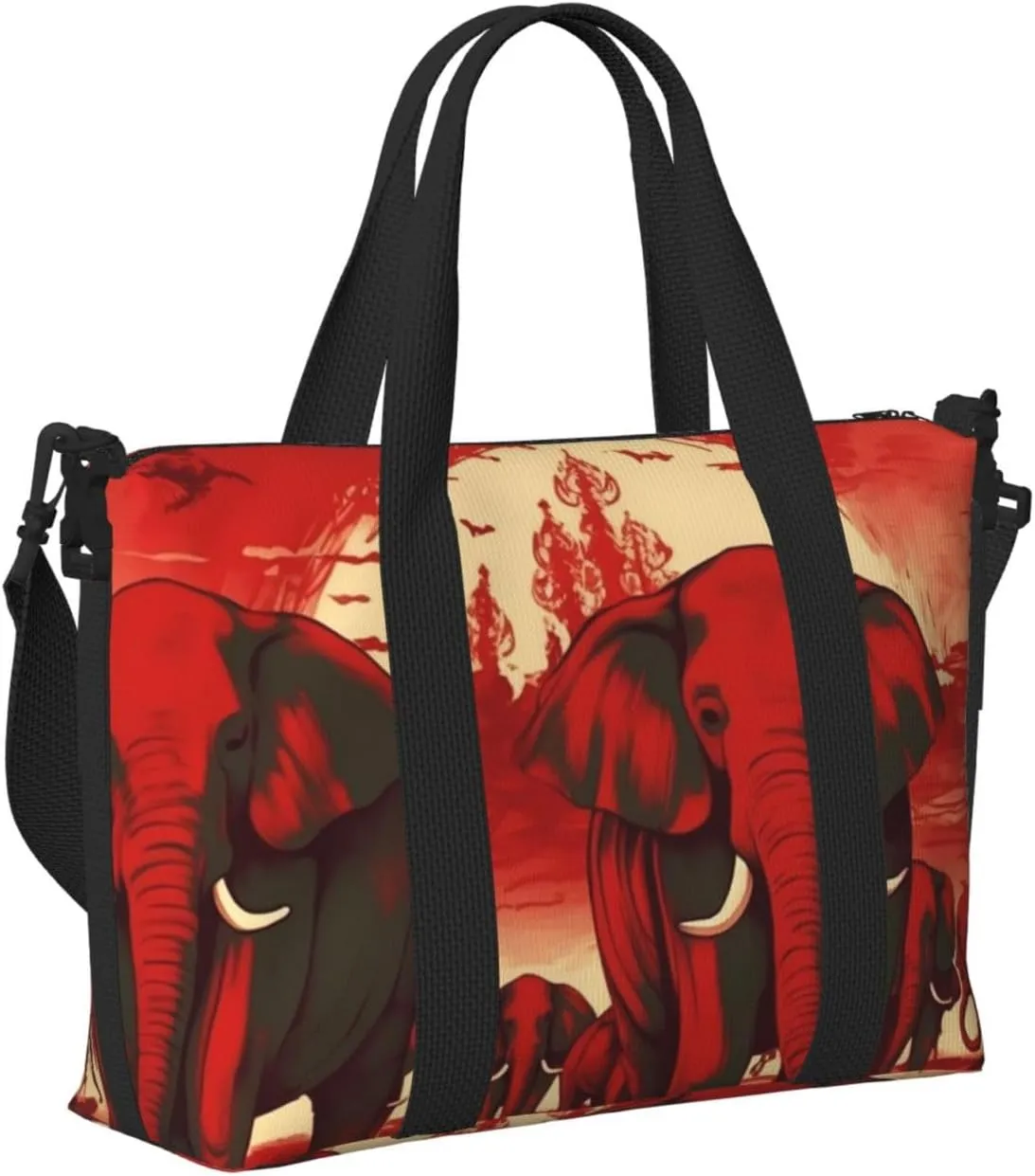 Sports Gym Bag for Women Men Travel Duffel Bag Tote Elephants Red Weekender Bag Canvas Carry on Overnight Bag for Travel Swimming Fitness Workout Sports Duffle Bag