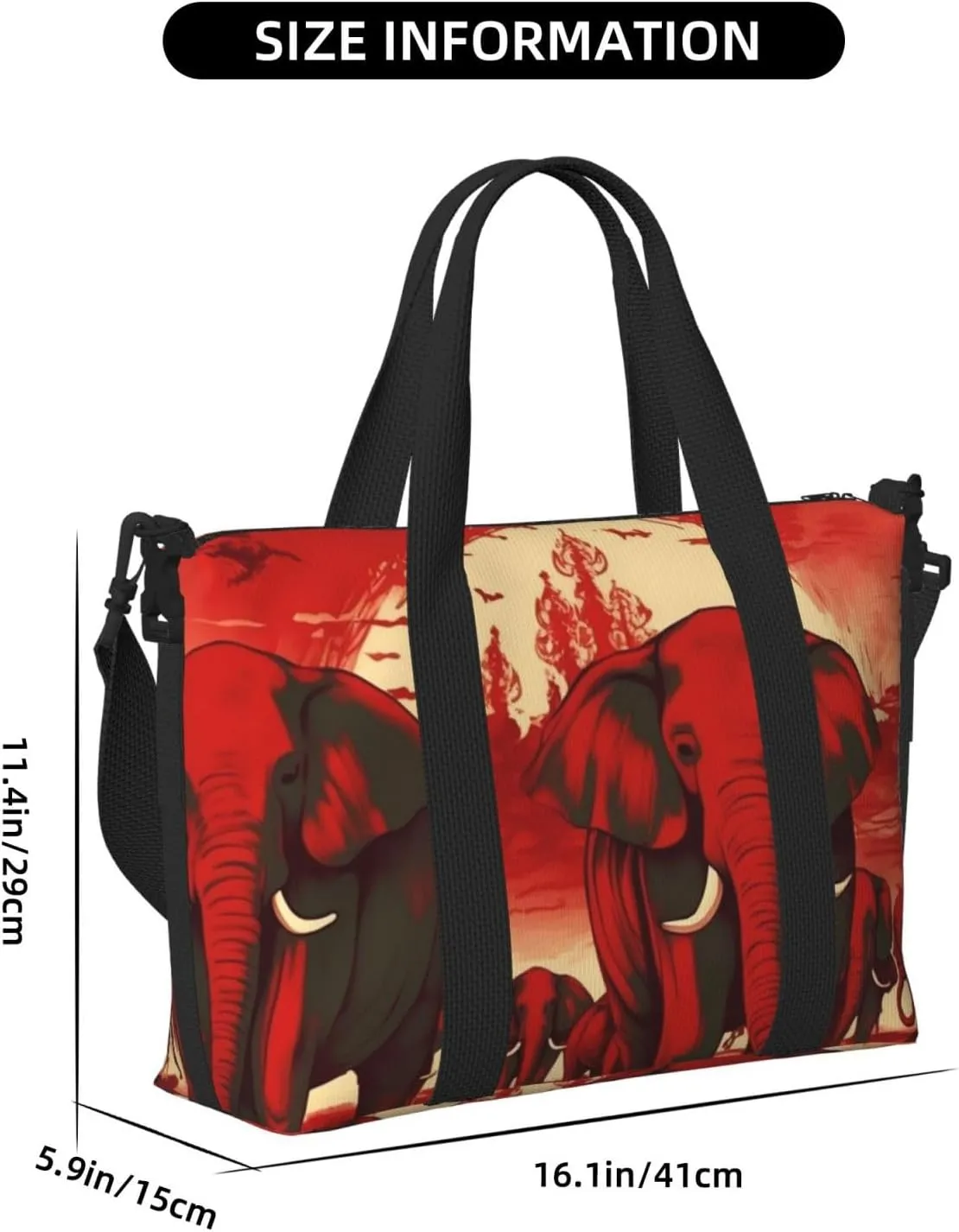 Sports Gym Bag for Women Men Travel Duffel Bag Tote Elephants Red Weekender Bag Canvas Carry on Overnight Bag for Travel Swimming Fitness Workout Sports Duffle Bag
