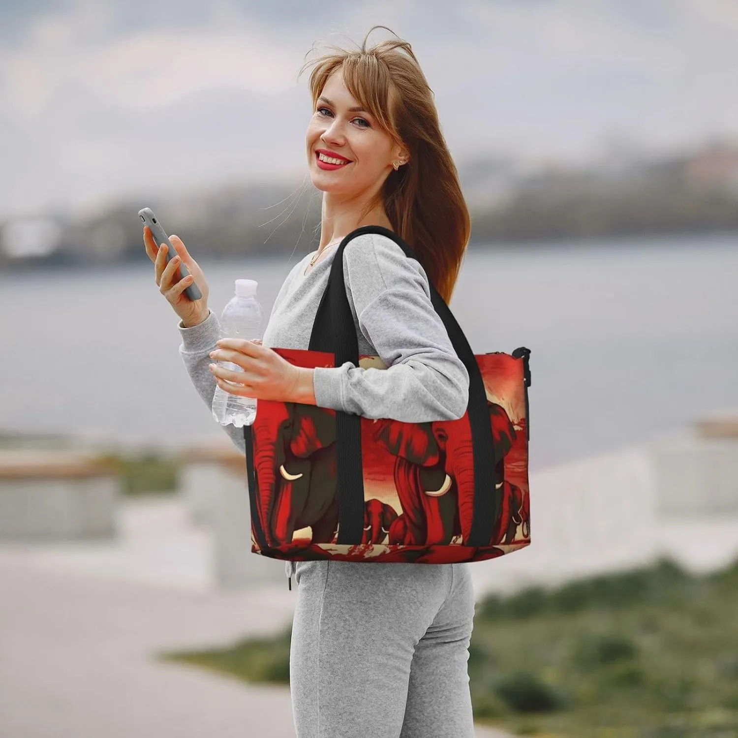 Sports Gym Bag for Women Men Travel Duffel Bag Tote Elephants Red Weekender Bag Canvas Carry on Overnight Bag for Travel Swimming Fitness Workout Sports Duffle Bag