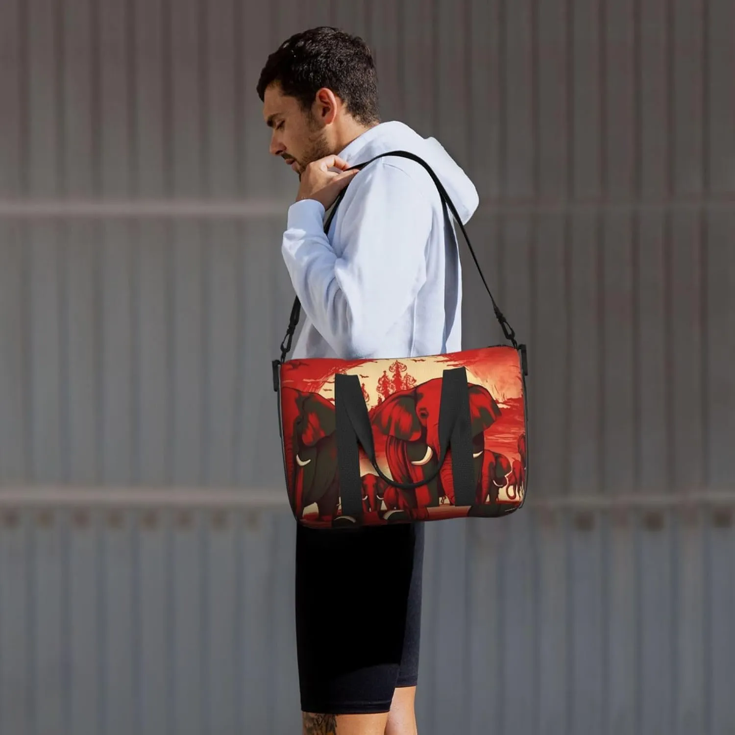 Sports Gym Bag for Women Men Travel Duffel Bag Tote Elephants Red Weekender Bag Canvas Carry on Overnight Bag for Travel Swimming Fitness Workout Sports Duffle Bag
