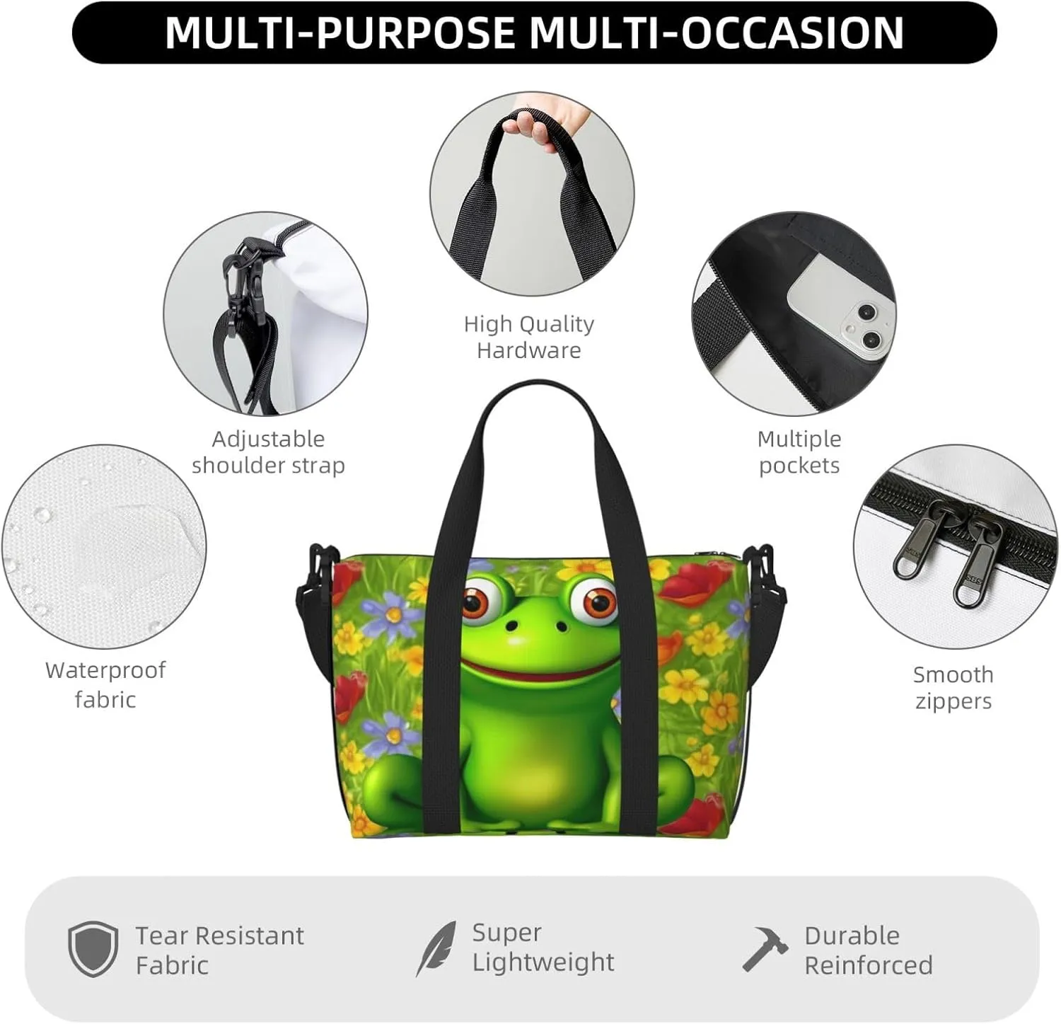 Sports Gym Bag for Women Men Travel Duffel Bag Tote frog Weekender Bag Canvas Carry on Overnight Bag for Travel Swimming Fitness Workout Sports Duffle Bag