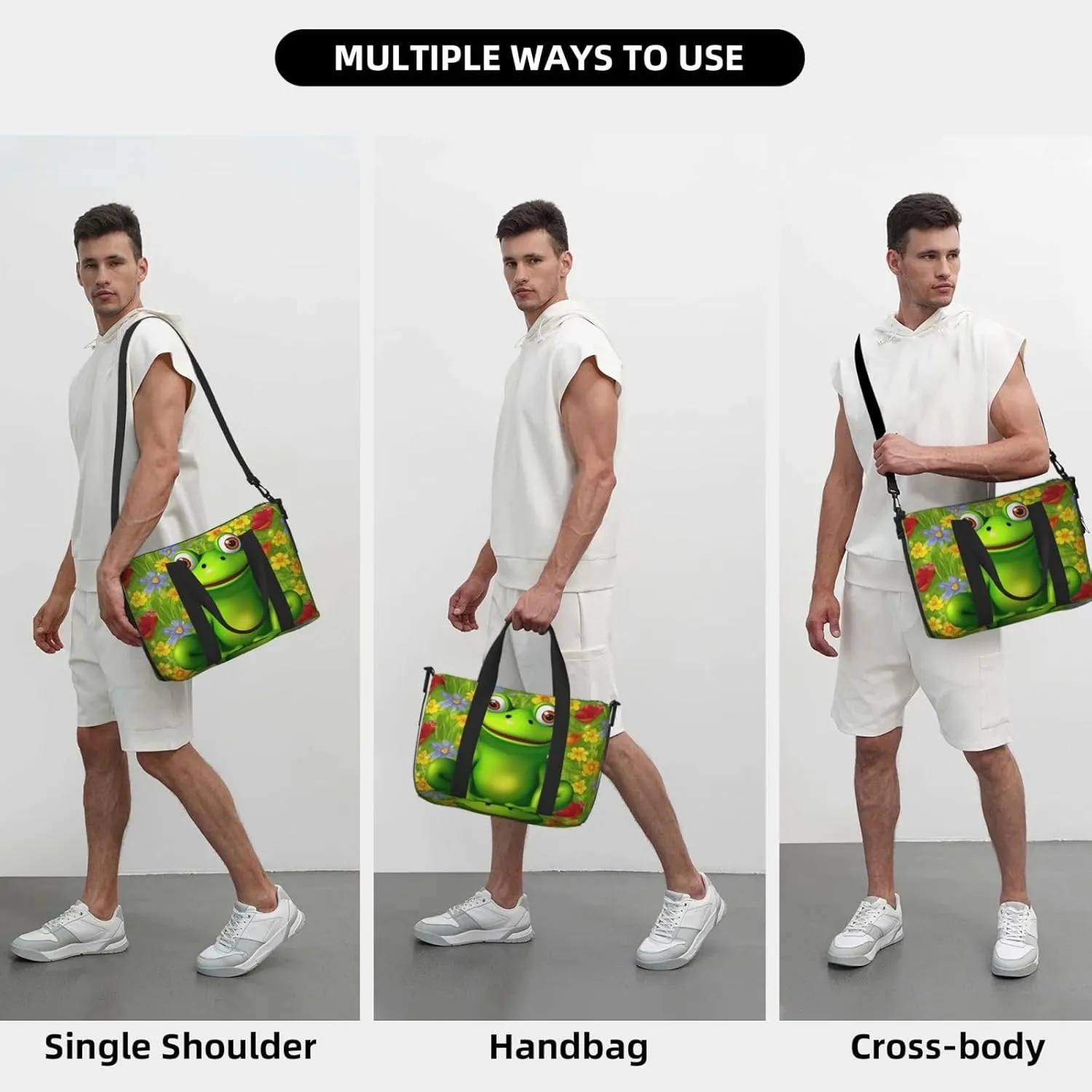 Sports Gym Bag for Women Men Travel Duffel Bag Tote frog Weekender Bag Canvas Carry on Overnight Bag for Travel Swimming Fitness Workout Sports Duffle Bag