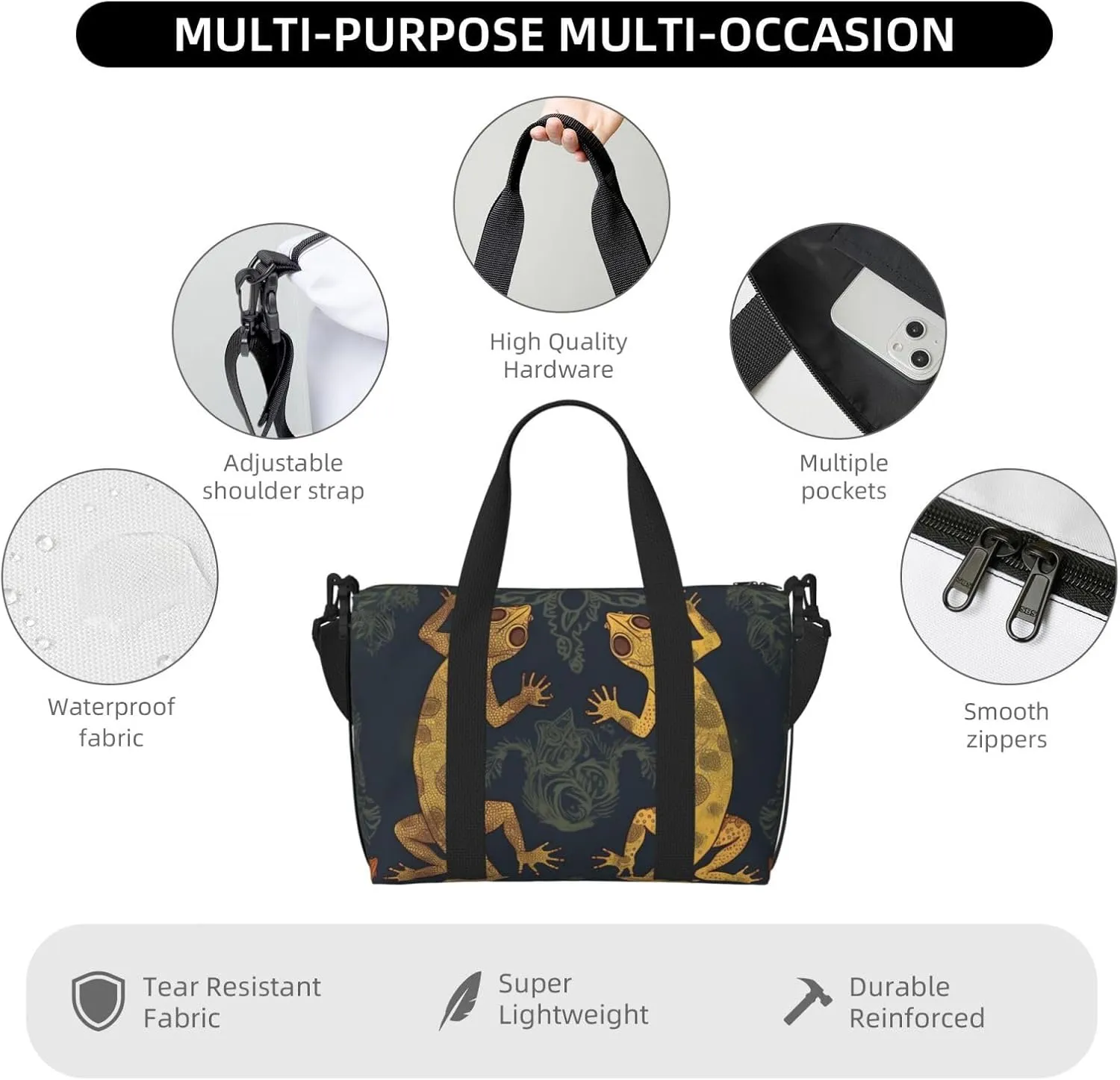 Sports Gym Bag for Women Men Travel Duffel Bag Tote Gecko Lizards Weekender Bag Canvas Carry on Overnight Bag for Travel Swimming Fitness Workout Sports Duffle Bag