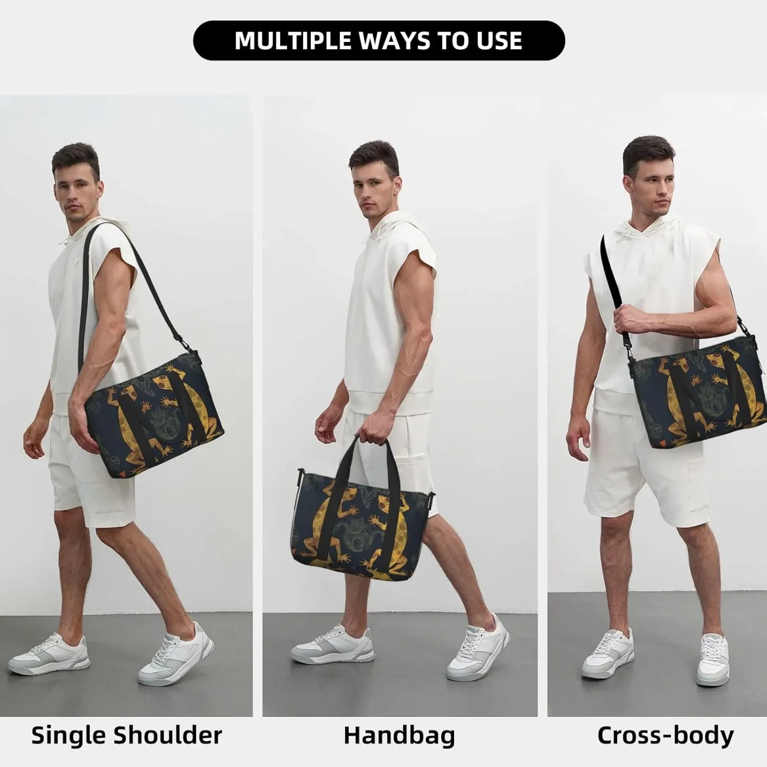 Sports Gym Bag for Women Men Travel Duffel Bag Tote Gecko Lizards Weekender Bag Canvas Carry on Overnight Bag for Travel Swimming Fitness Workout Sports Duffle Bag