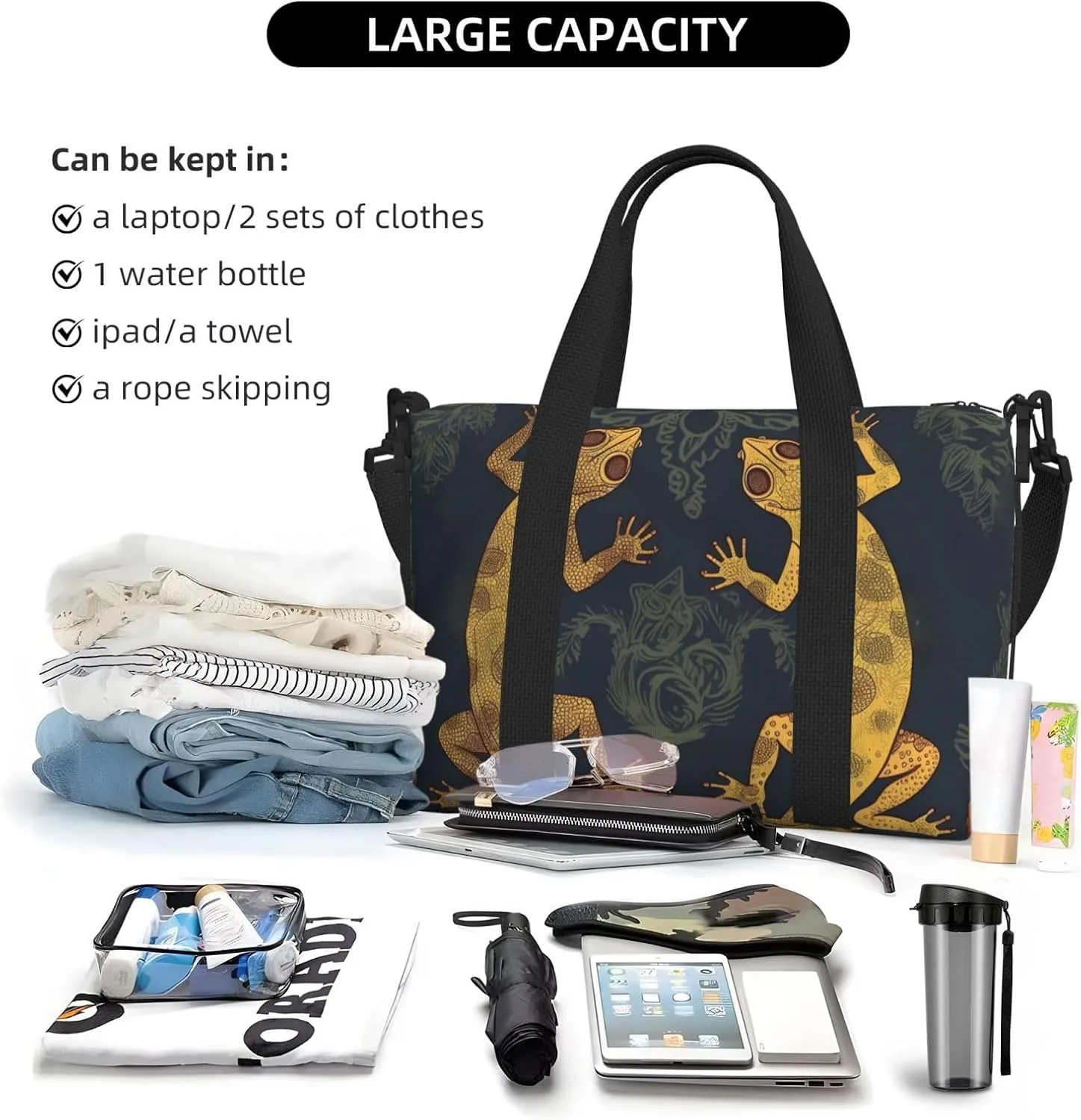 Sports Gym Bag for Women Men Travel Duffel Bag Tote Gecko Lizards Weekender Bag Canvas Carry on Overnight Bag for Travel Swimming Fitness Workout Sports Duffle Bag